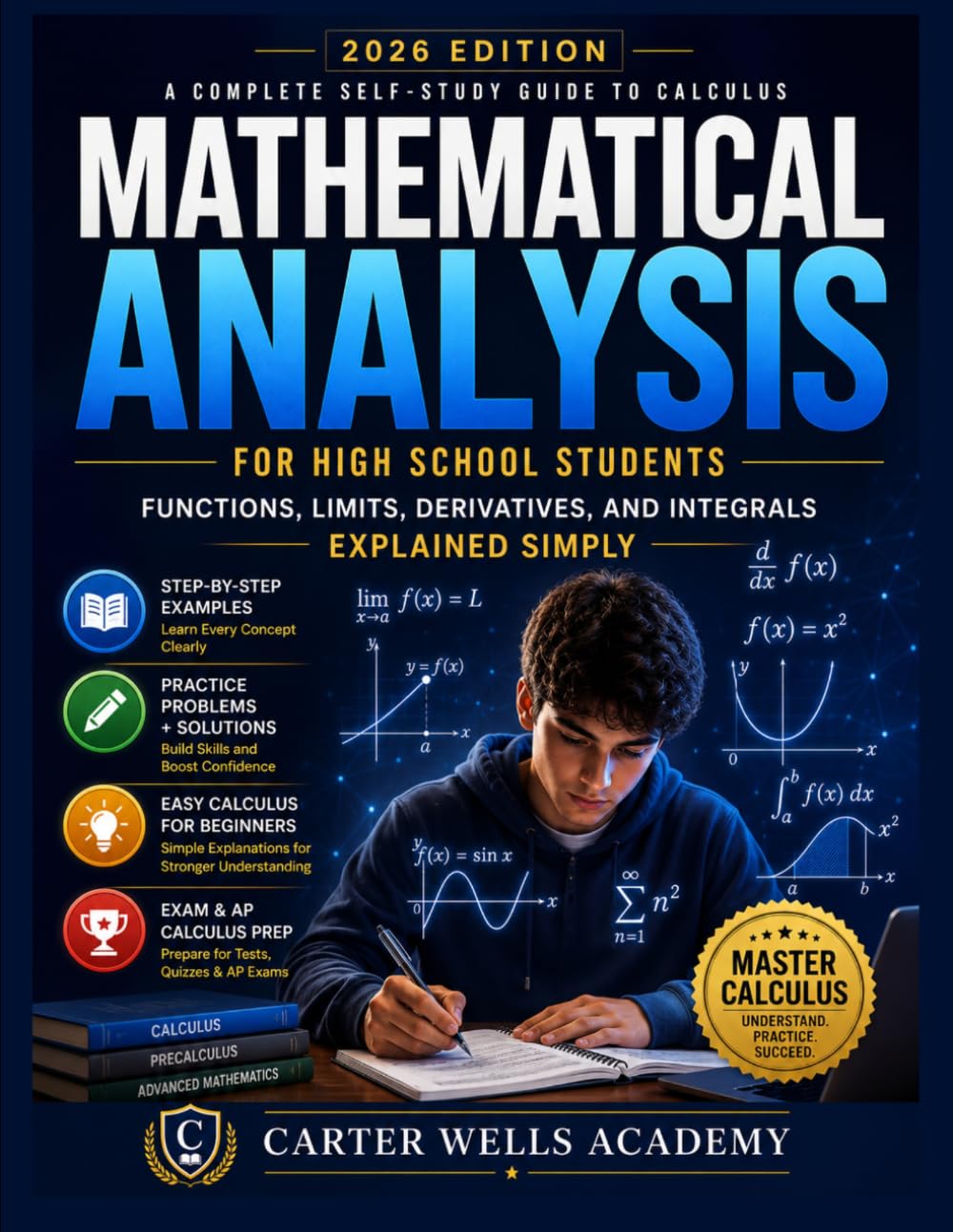 MATHEMATICAL ANALYSIS FOR HIGH SCHOOL STUDENTS: Functions, Limits, Derivatives, and Integrals Explained Simply with Step-by-Step Examples, Practice Problems, and Easy Calculus Concepts for Beginners