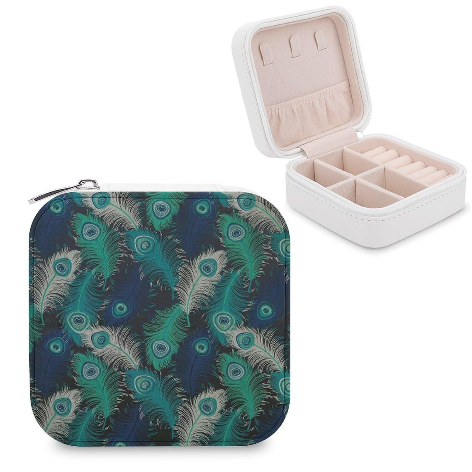 Boîte à bijoux portable Fresh Peacock avec séparateurs amovibles et écrin cuir