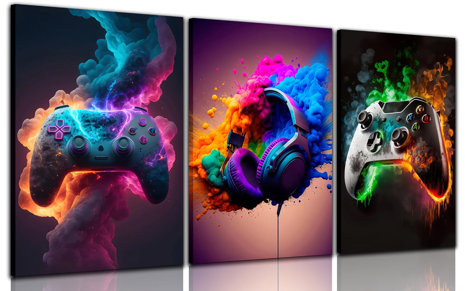 Gaming Room Decor Canvas Wall Art Set of 3 - Cool Video Gaming Theme Wall Decor, Gamer Paintings Picture Print for Teen Boys Room 12x16 inch Framed