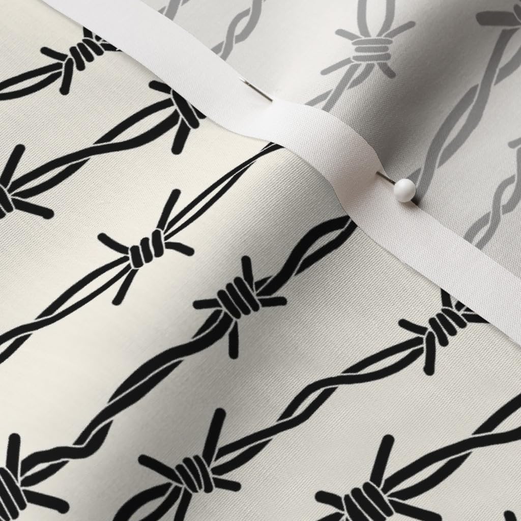 Spoonflower Fabric - Western Barb Wire Barbed Stripe Cream Off White Black Printed on Cotton Poplin Fabric by The Yard - Sewing Shirting Quilting Dresses Apparel Crafts
