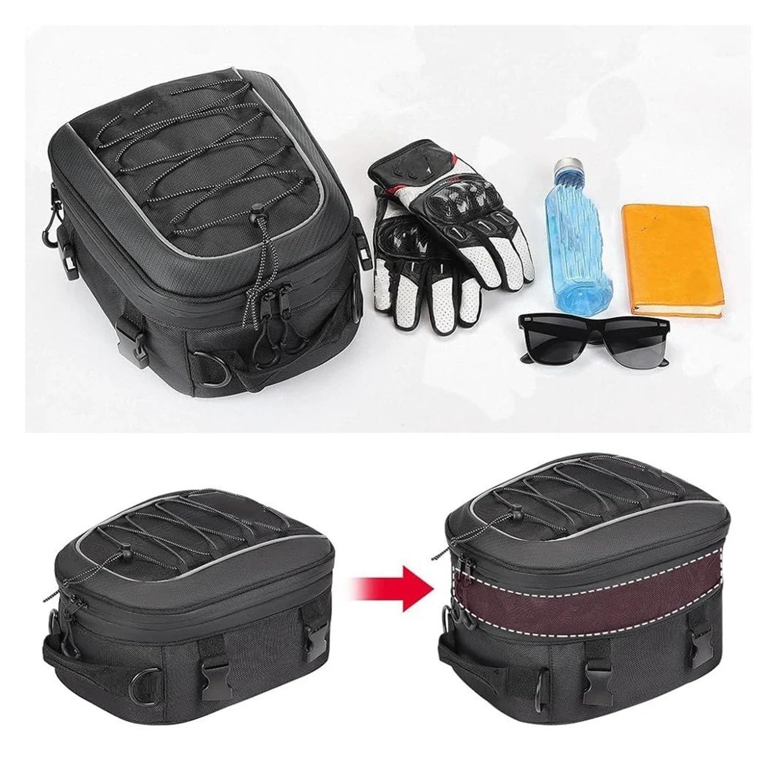 Top Case Motos Bolsa Trasero Motocicleta Extensible 7-12L Almacenamiento Equipaje Asiento Universal Correa Hombro Cubierta Lluvia Bolsa De Moto(22L-30L)