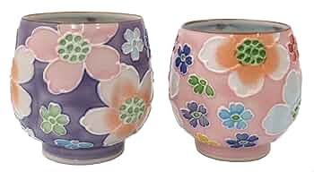 Amazon｜京焼 清水焼 昇峰窯 組湯呑 交趾花尽くし (紫 桃) A5-3