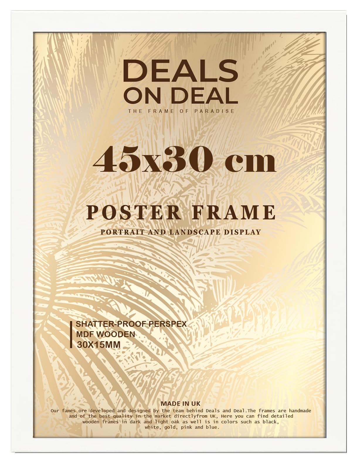 DEALS ON DEAL® Modern Large Poster Frame 30x45cm Mdf Wooden Picture Frames 45cm x 30cm for Jigsaw Puzzles/Shatter-Proof Front Vertical/Horizontal Mounting For Home & Office Décor-White