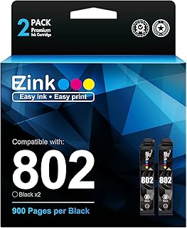 E-Z Ink Remanufactured Ink Cartridge Replacement for Epson 802XL 802 XL T802XL T802 XL Black Ink Cartridges to use with Workforce Pro WF-4740 WF-4730 WF-4720 WF-4734 EC-4020 EC-4030 (2 Black)