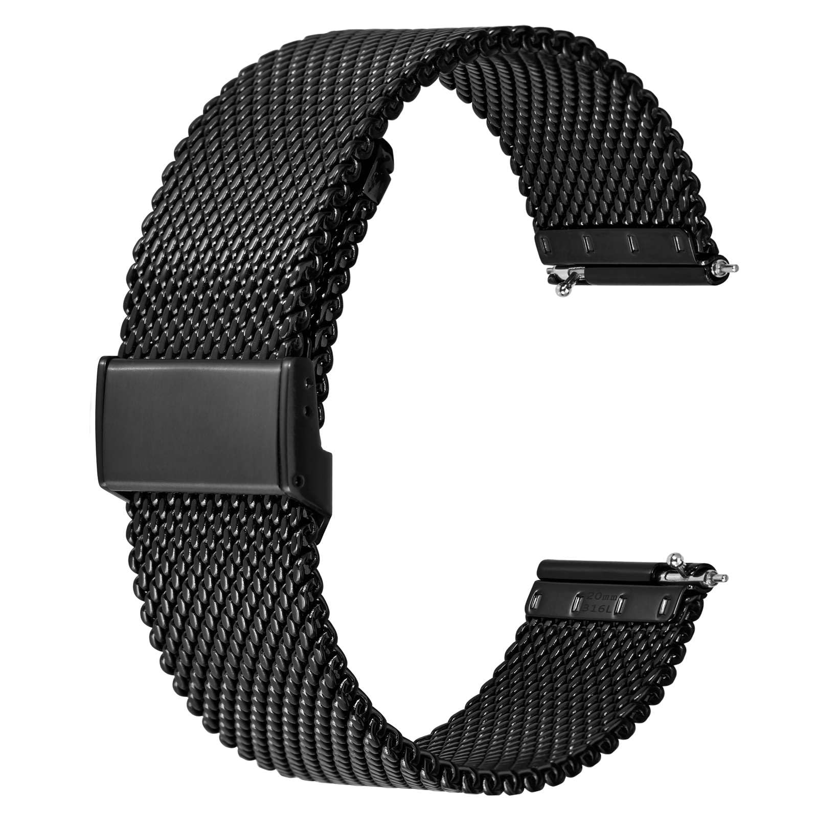 BISONSTRAP Metalowa bransoleta siatkowa do zegarka, dla kobiet i mężczyzn, pasek pleciony ze stali nierdzewnej 316L, szerokość 14 mm, 16 mm, 18 mm, 20 mm, 22 mm