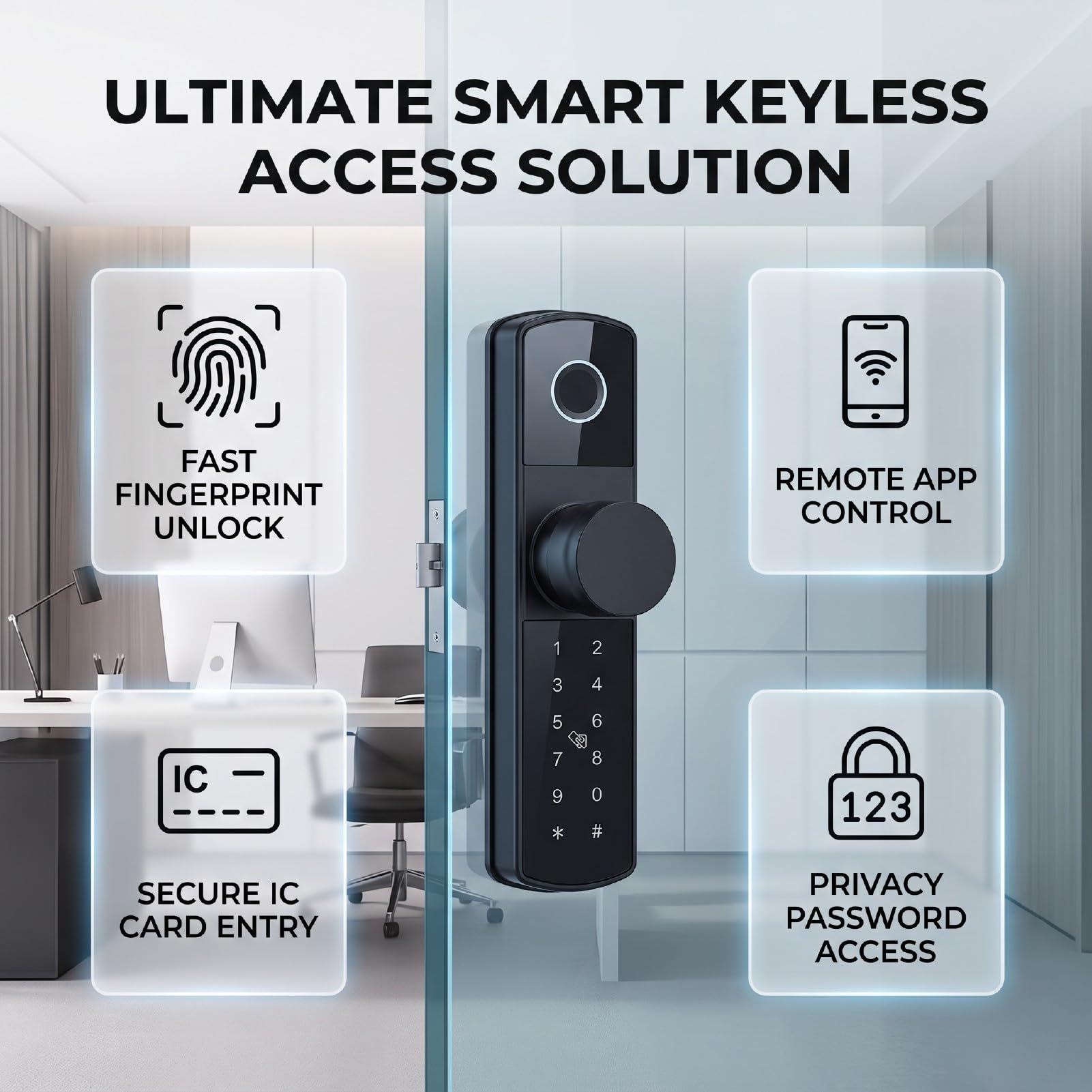 Sonew Serrure Connectée pour Porte en Verre, Serrure Biométrique sans