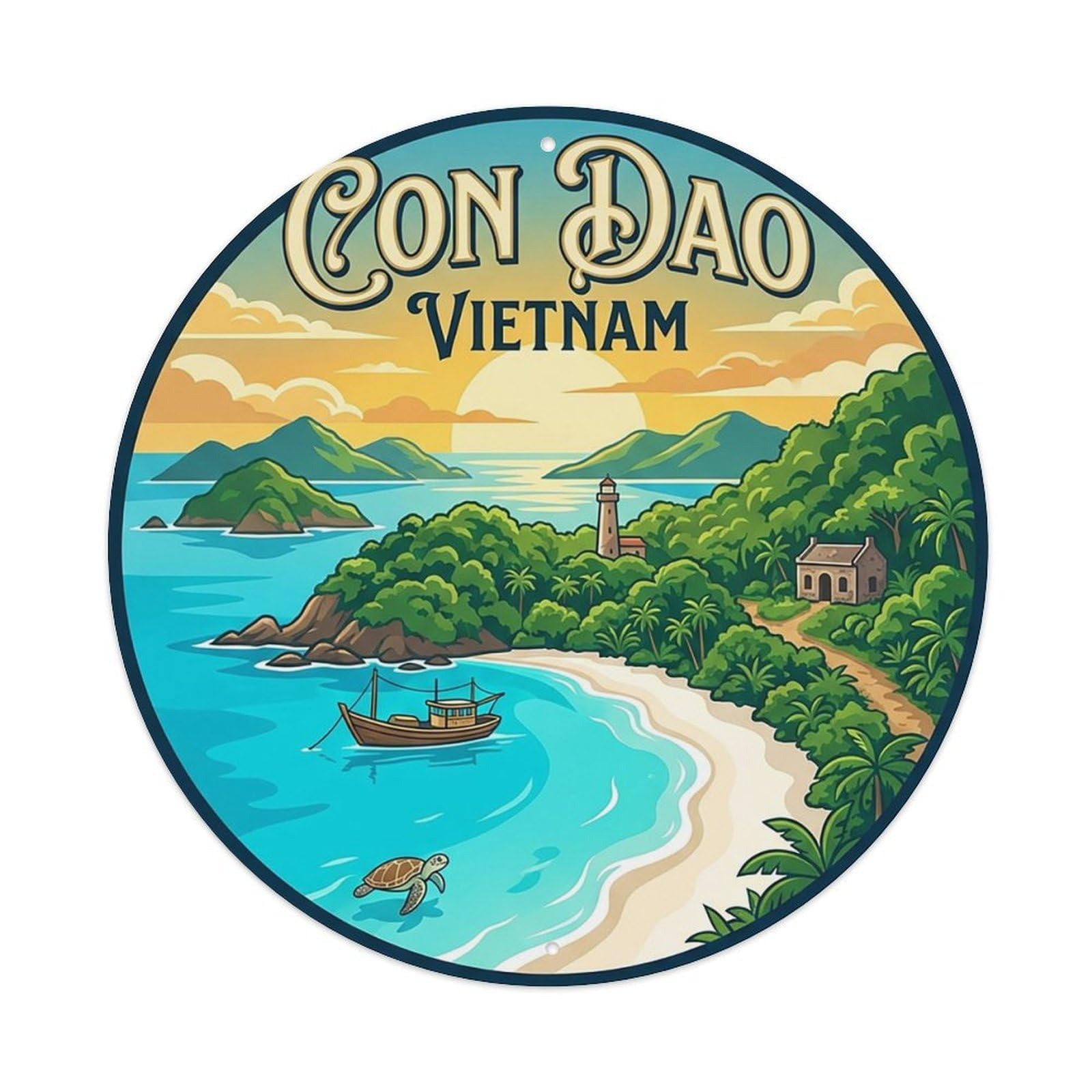 Vietnam Vintage Travel Con Dao Vintage Metal Tin Sign Plaque Wall Decor for Cafe, Club Bar, Office, Garden Metal Poster 8x8Inch