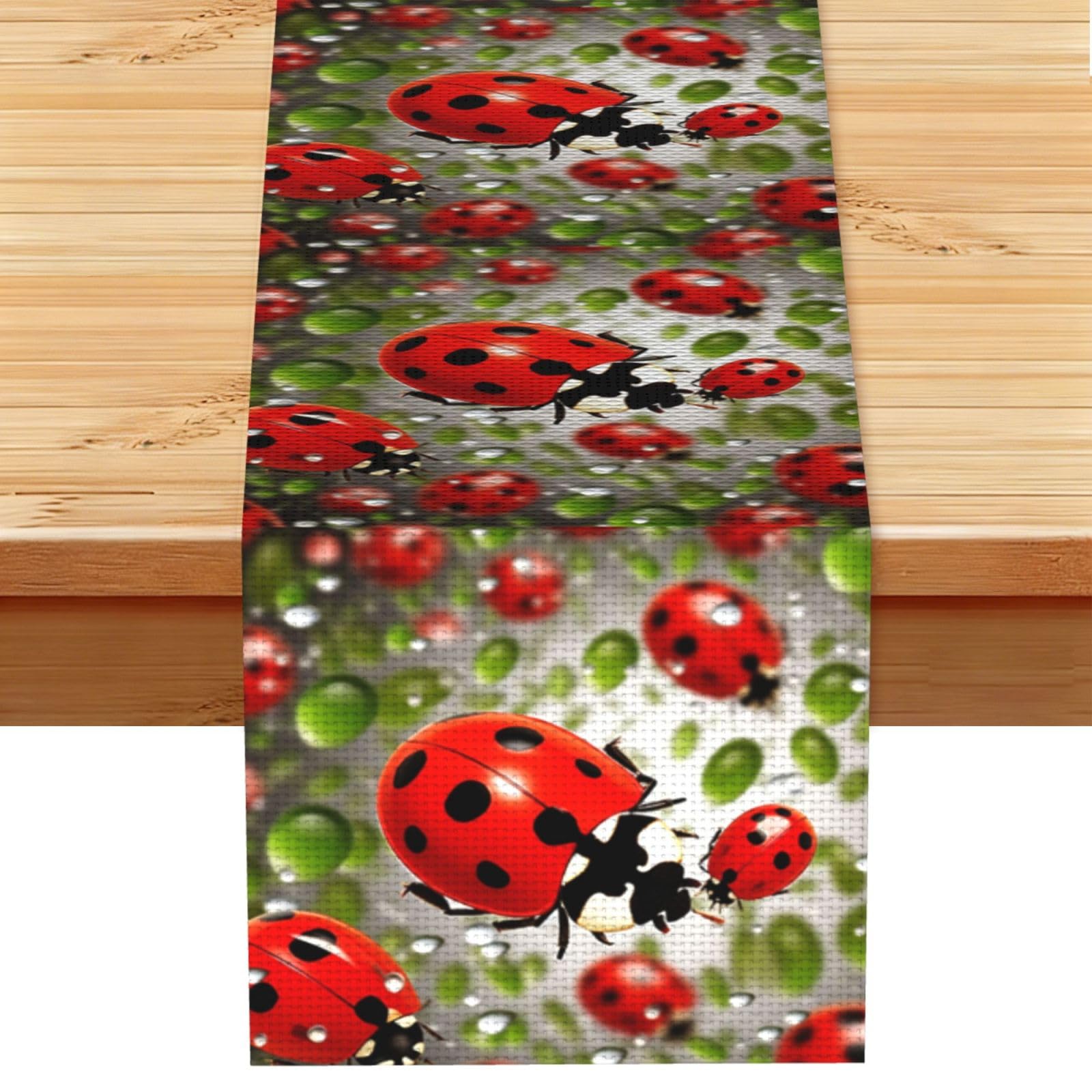 Fodpand Black Rustic Cotton Linen Table Runner, Ladybug Table Runners 13 X 72 Inches, Modern Elegant Farmhouse Tablecloth, Washable Kitchen Dining Table Decoration For Home Party Decor