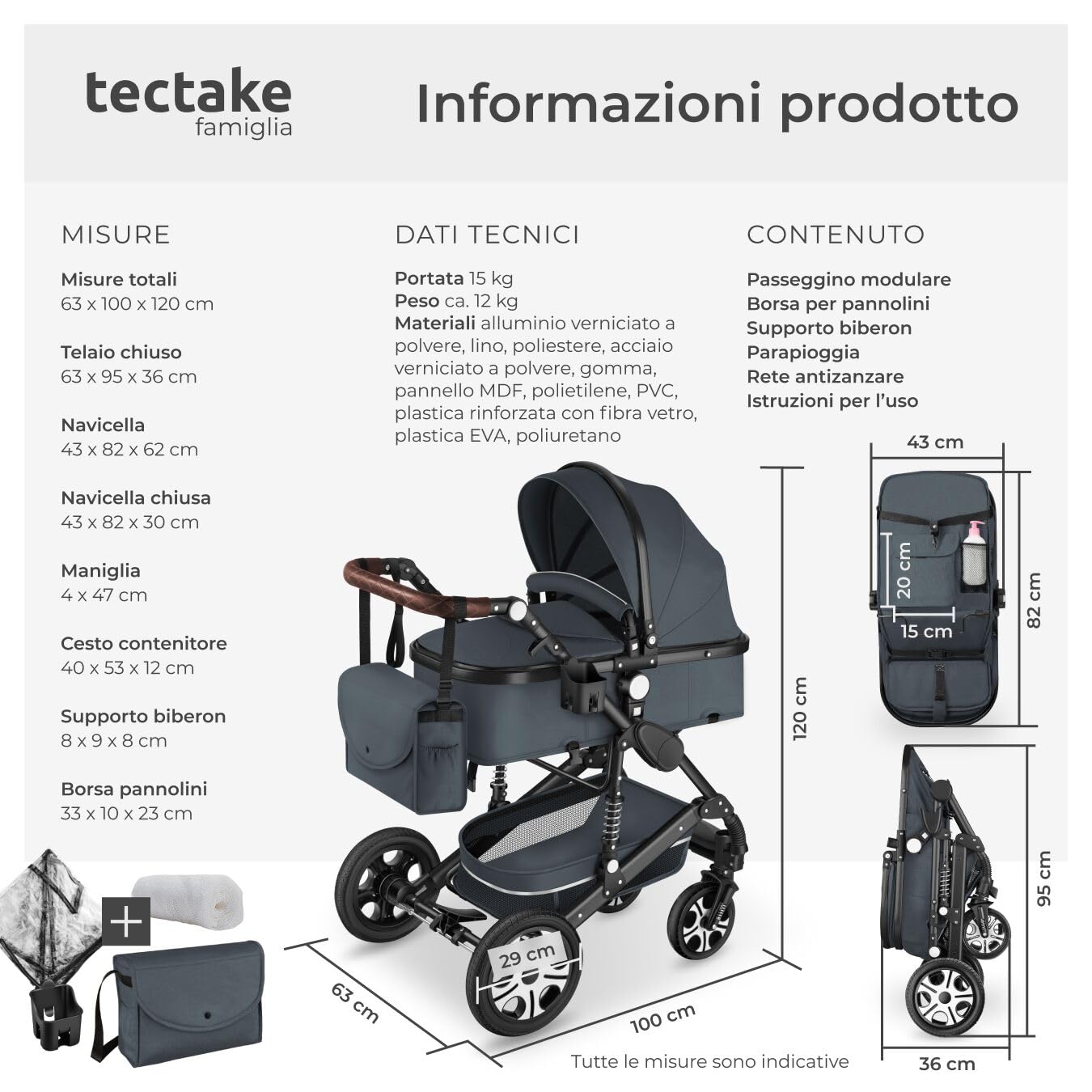 tectake® Passeggino Combinato Pieghevole 2 in 1 Leggero con Cintura a 5 Punti e Freno a Pedale Antracite