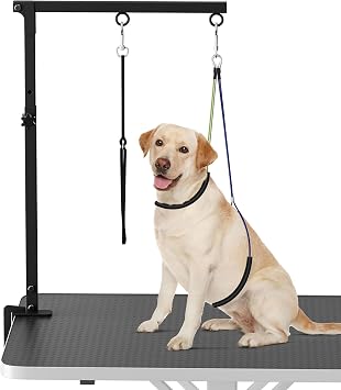 Dog Grooming Arm with Clamp for Small Dog, Adjustable Height to 33in, Pet Grooming Arm for Table with 1 Loop Noose & 2 No Sit Haunch Holder for Home & Store Nail Trimming Table Not Include