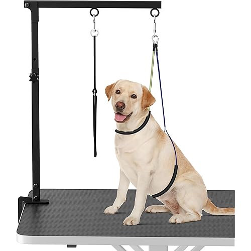 Artibear Dog Grooming Arm with Clamp for Small Dog, Adjustable Height to 33in, Pet Grooming Arm for Table with 1 Loop Noose & 2 No Sit Haunch Holder for Home & Store Nail Trimming (Table Not Include)