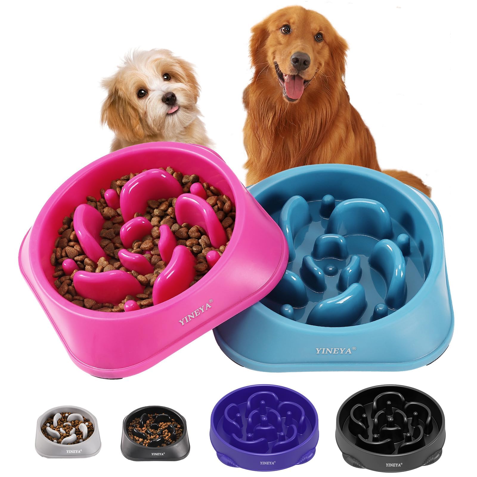 YINEYA Slow Feeder Dog Bowl Anti Gulping Healthy Eating Interactive Bloat Stop Fun Alternative Non Slip Dog Slow Food Feeding Pet Bowl Slow Eating（Purple, Dark Blue