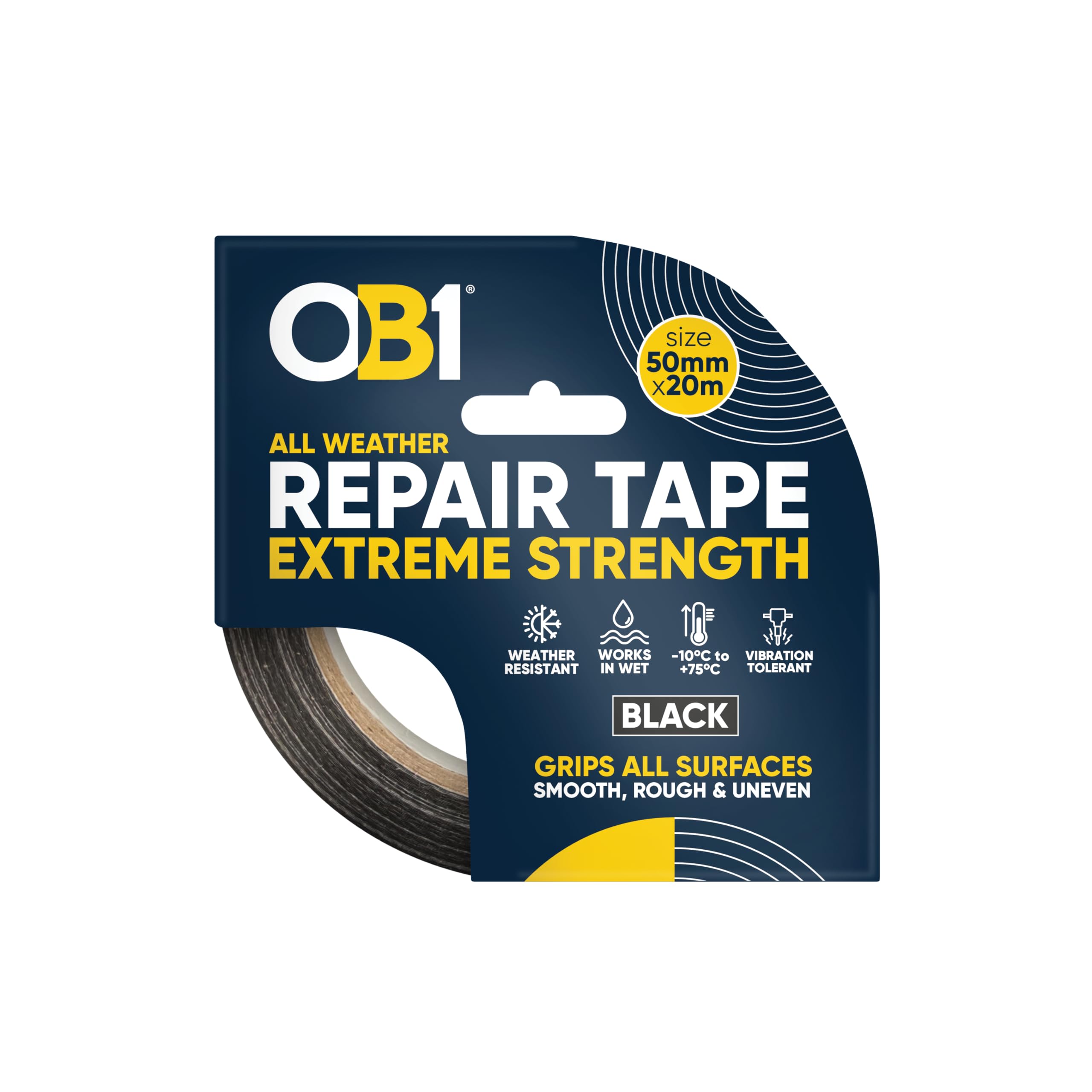 OB1 Black All Weather Repair Tape Extreme Strength, Ultra Strong Waterproof Duct Tape, Maximum Bond Strength, Heat