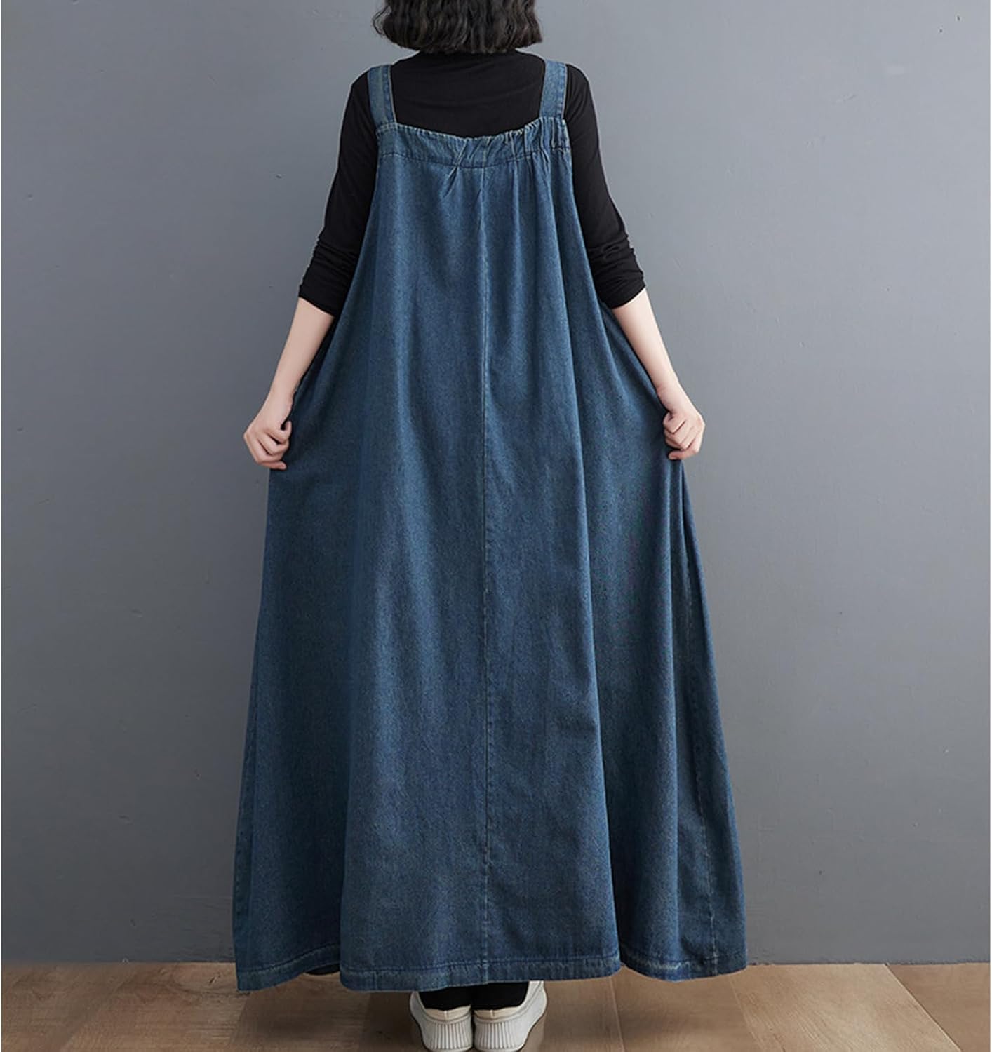 Denim Jumper Dress for Women Maxi Loose Adjustable Straps Long Jean Dresses Plus Size Overall Dress with Pockets - Image 3