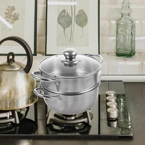 Miniatura 7 de Olla de vapor para cocinar olla de vapor de 11 pulgadas, 2 niveles, multiusos, utensilios de cocina de vapor de acero inoxidable con tapa para