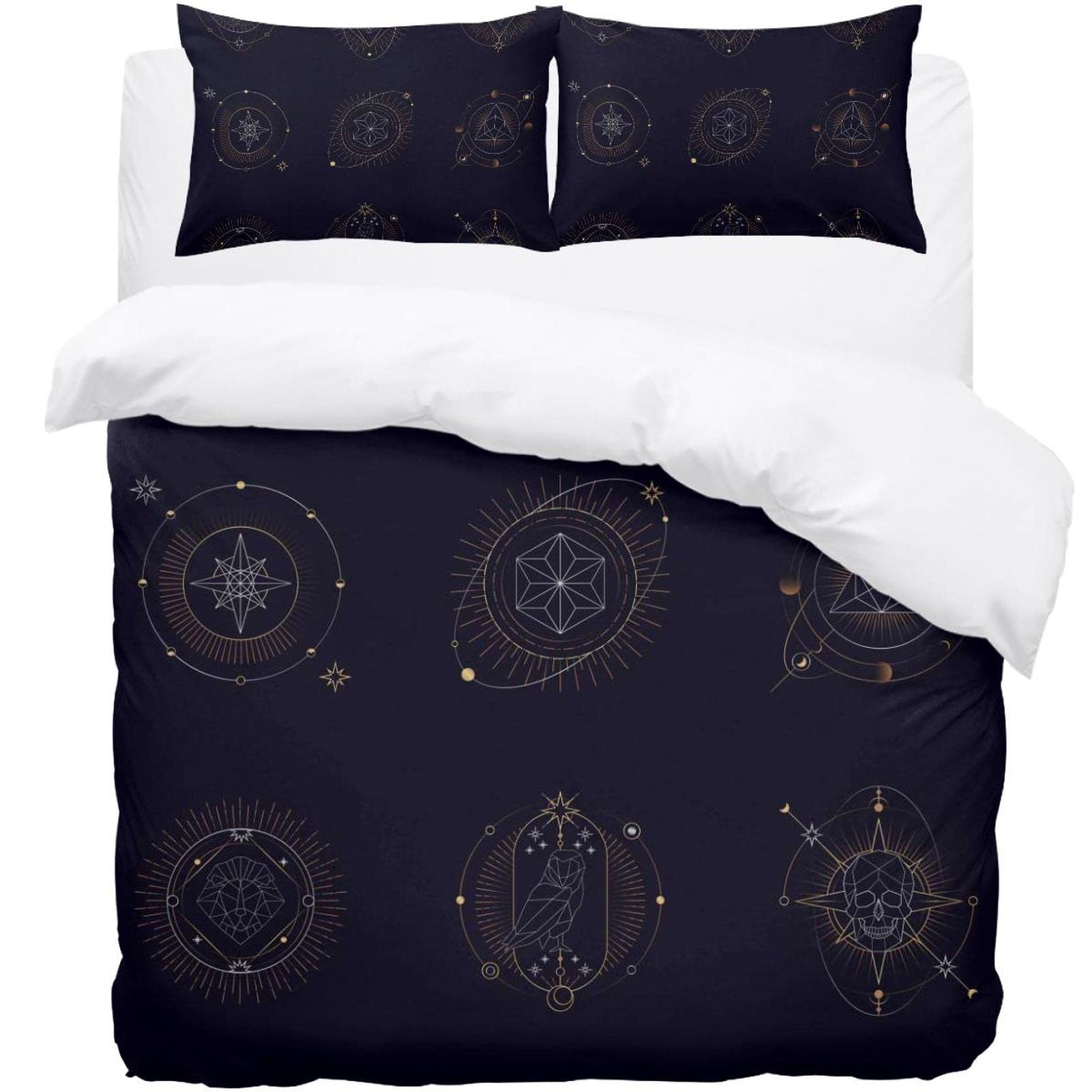 Parure de lit motif astrologie housse de couette 2 taies pour lit double et Queen size