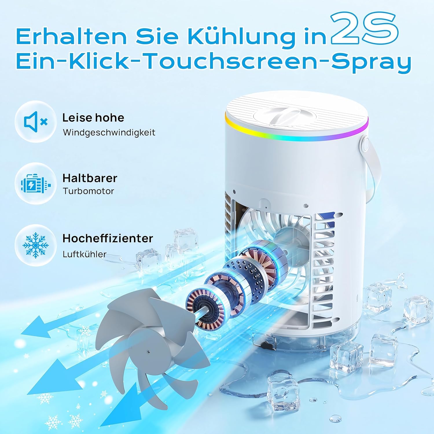 Mini klimaanlage, 1200ml Mobile Klimaanlage mit 3 Geschwindigkeiten & 2-4-8H Timer, Klimaanlage mobil für Schlafzimmer Büro Schreibtisch