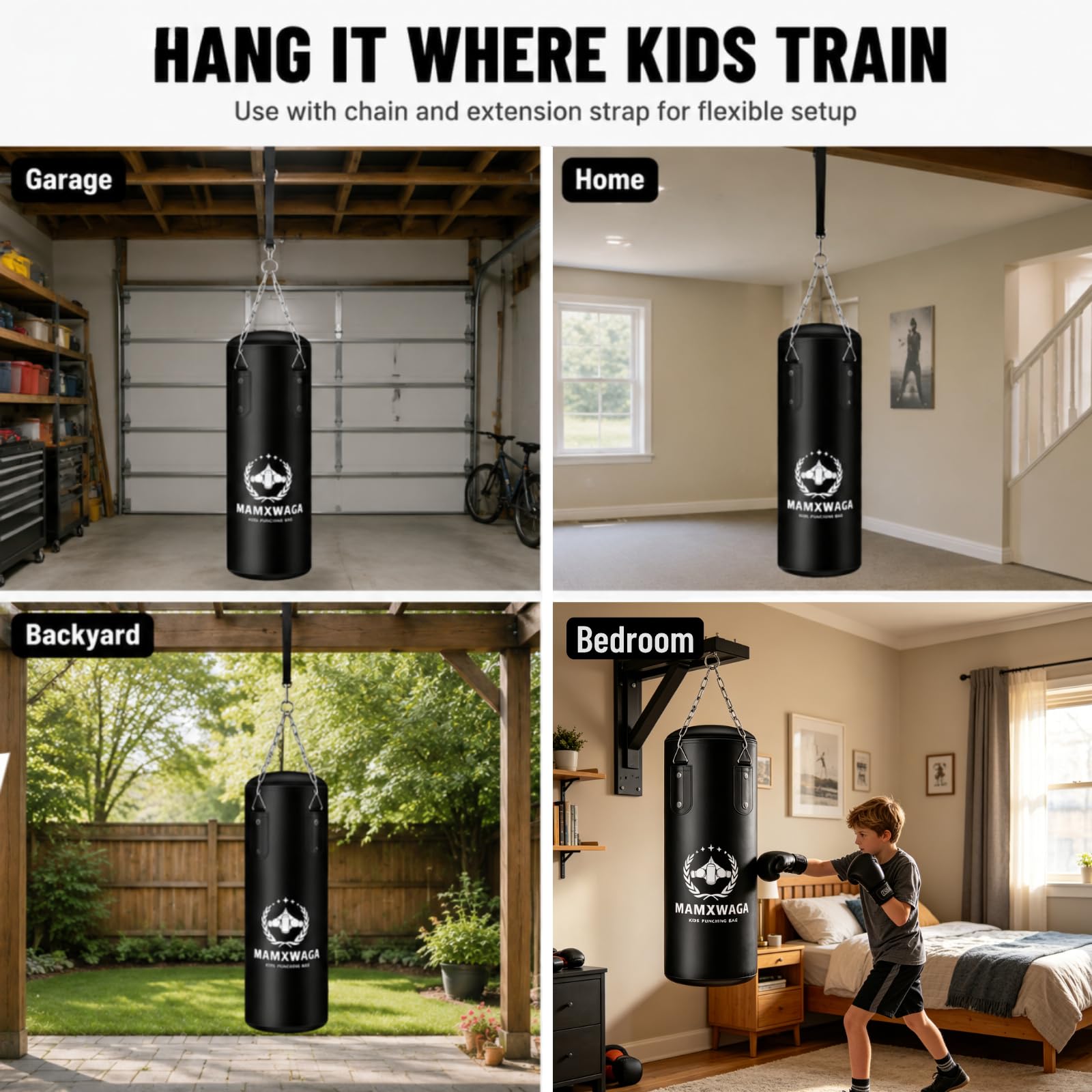 Enfants Sac de Frappe Suspendu Non-Rempli, 2 FT Lourd Sac de Boxe avec Gants de Boxe 6oz, Set de Boxing du Junior pour 3-12 Ans