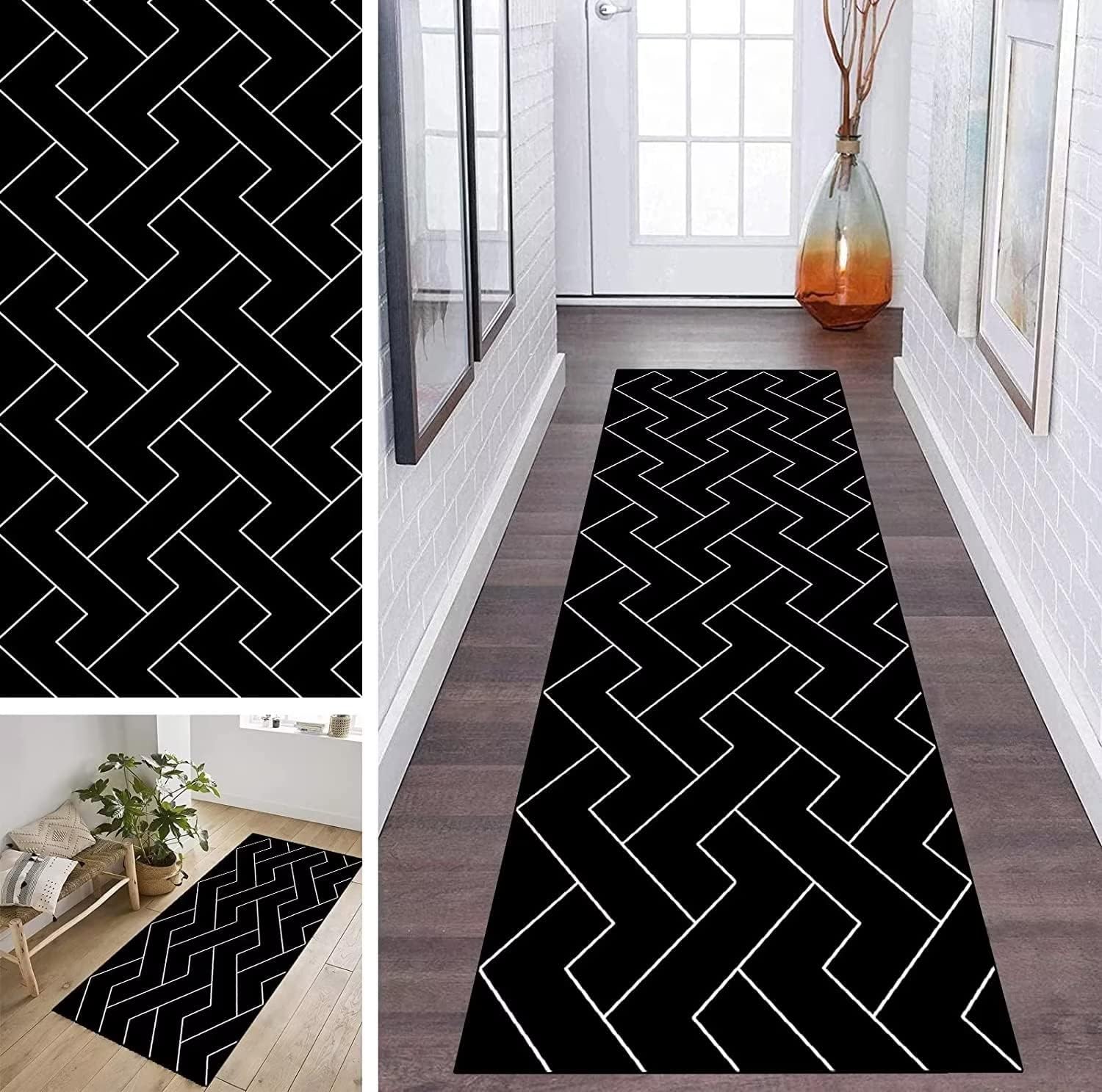 ZDYHMrj Carpet Runners for Hallways Non Slip Black Washable Runner Rugs