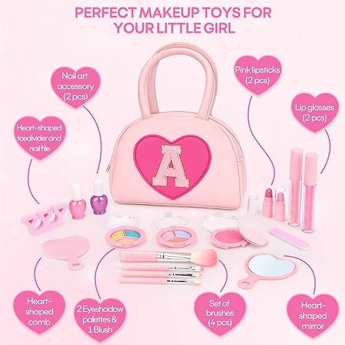 Miniatura 7 de Kit de maquillaje lavable para niños y niñas pequeñas, juego de maquillaje real no tóxico de 18 piezas con lápiz labial, regalos de cumpleaños,