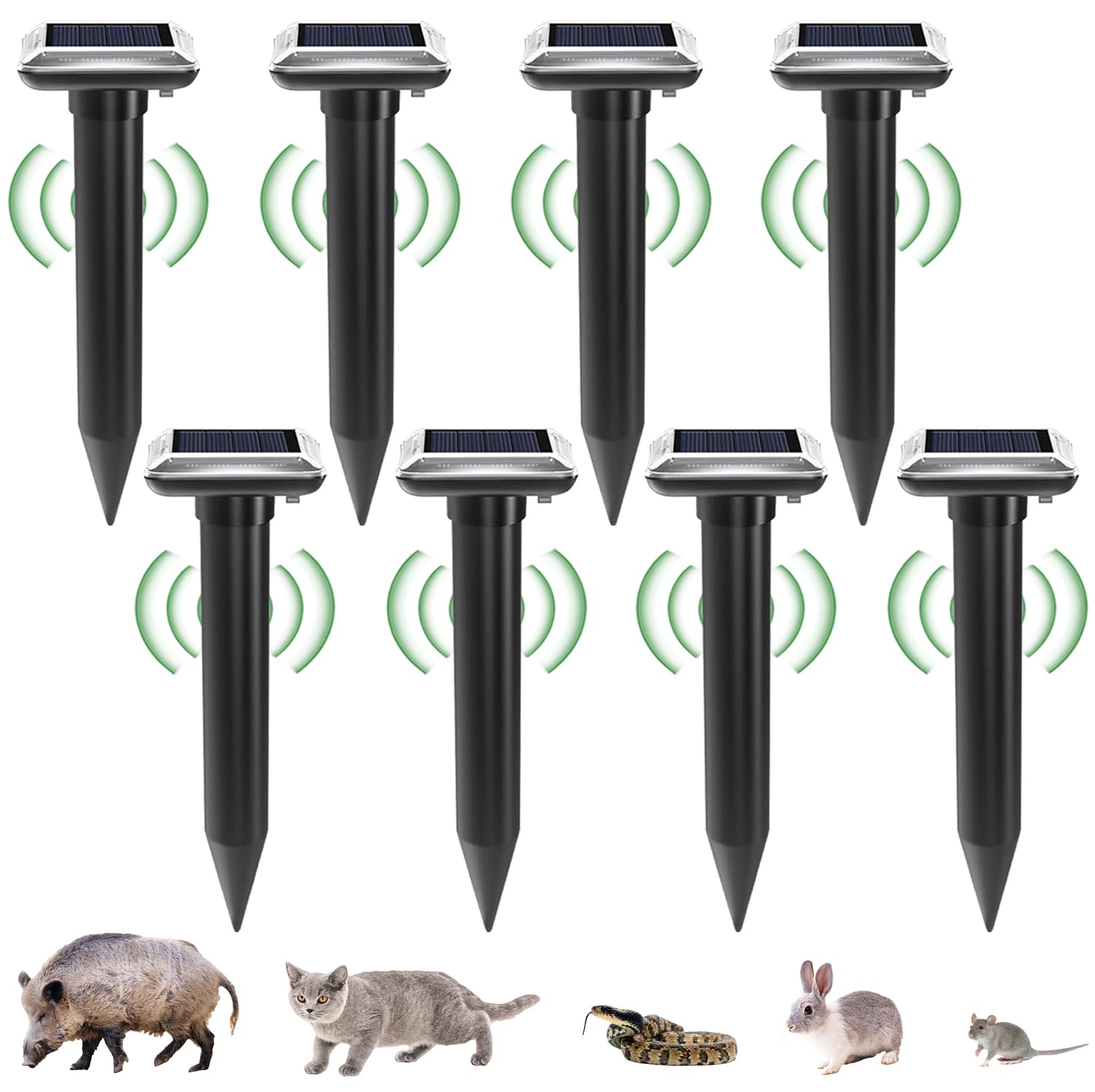 Pack of 8 Solar Mole Repellent: IP65 Waterproof Mole Repellent, Ultrasonic Mole Repellent, Mole Repellent for Expulsion of Moles, Ground Squirrels and Voles from Green Areas (Black)