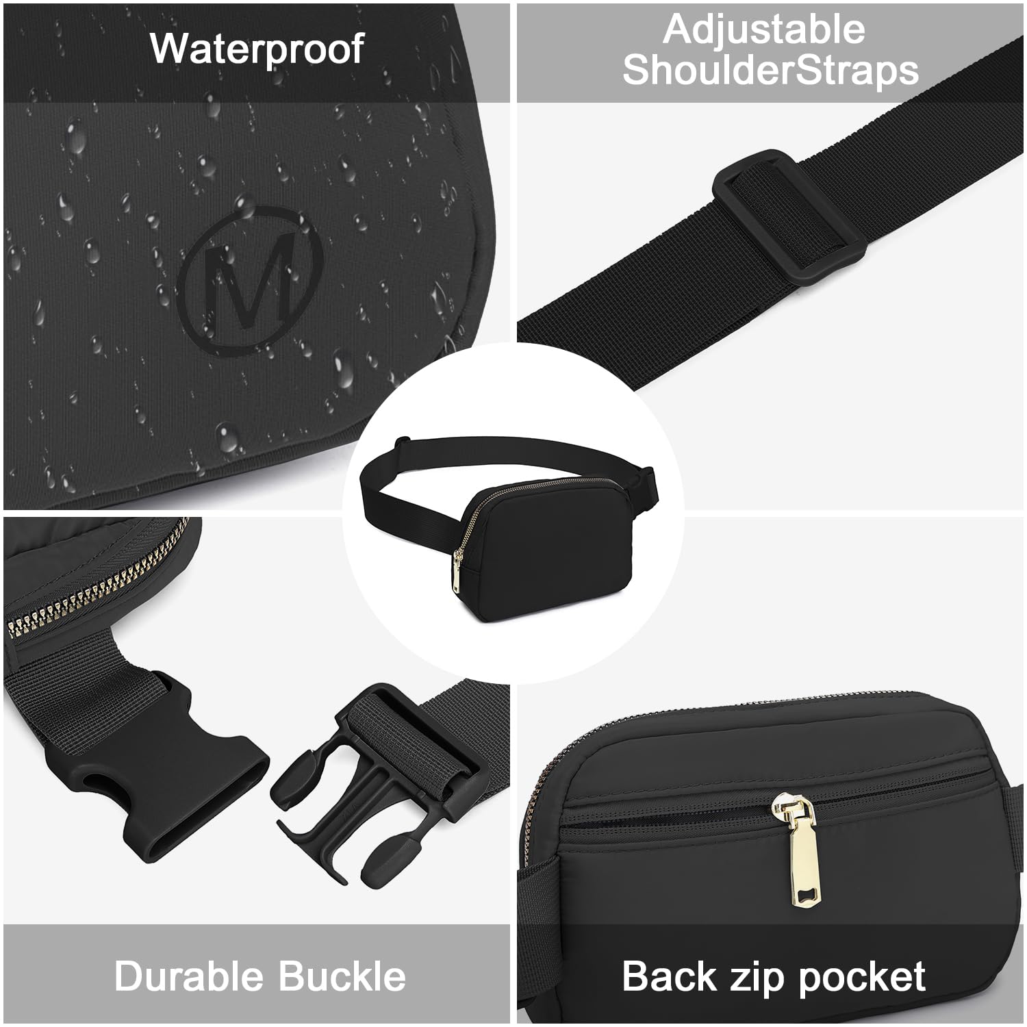 Miss Lulu Bum Bag dla kobiet Bumbag Fanny Pack modne saszetki na pas torby, Czarny, standard size, współczesny