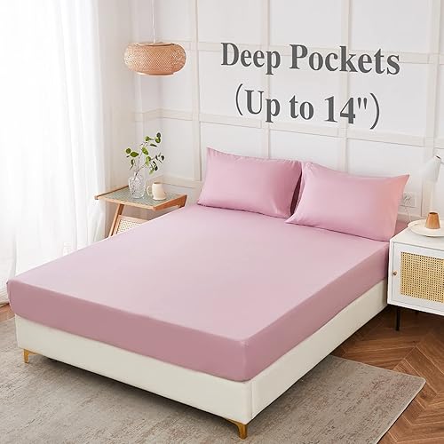 Miniatura 3 de ILAVANDE Juego de sábanas de microfibra supersuave de la serie 1800 de 4 piezas, sin arrugas y transpirables, con bolsillo profundo de 14 pulgadas
