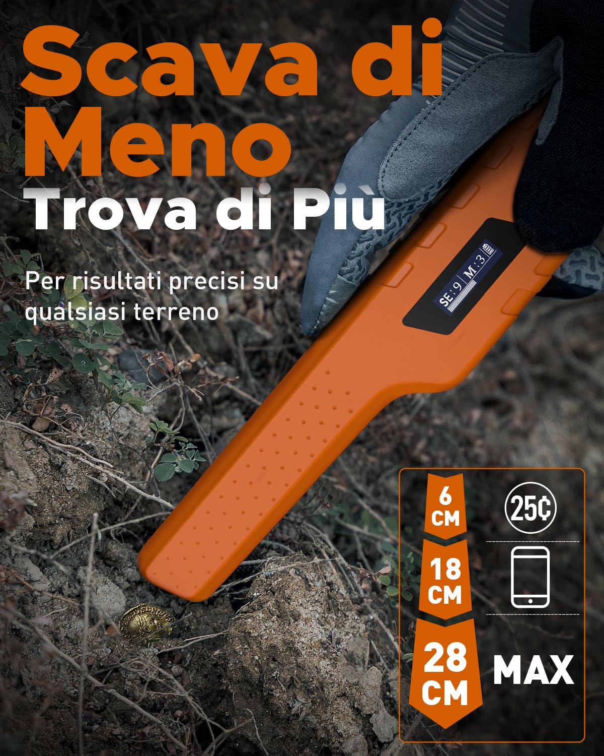 Pinpointer Metal Detector, Impermeabile IP68 Ricaricabile Metal Detector Professionali, Portatile Eliminazione Disturbi 1-Touch e LCD Display, 9 Livelli Sensibilità e 3 Modalità Audio/Vibrazione