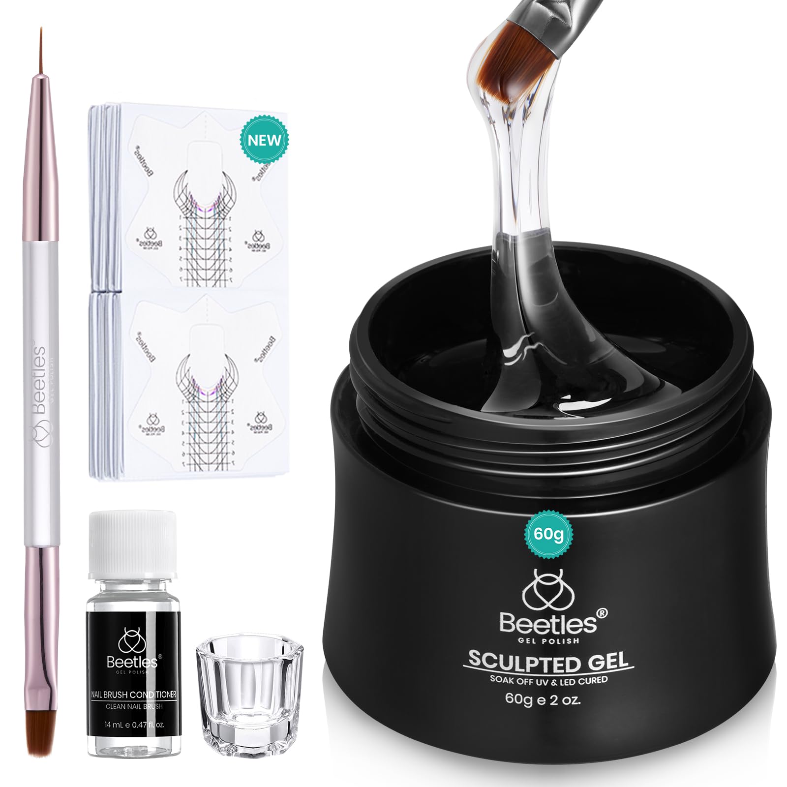 Beetles Builder Gel for Nails, 60g Large Capacity 9 in 1 Sculpture Hard Gel with Dual Nail Pen Forms for Nail Extension & Building Strengthener for Salon Pros Women, UV LED Lamp Needed