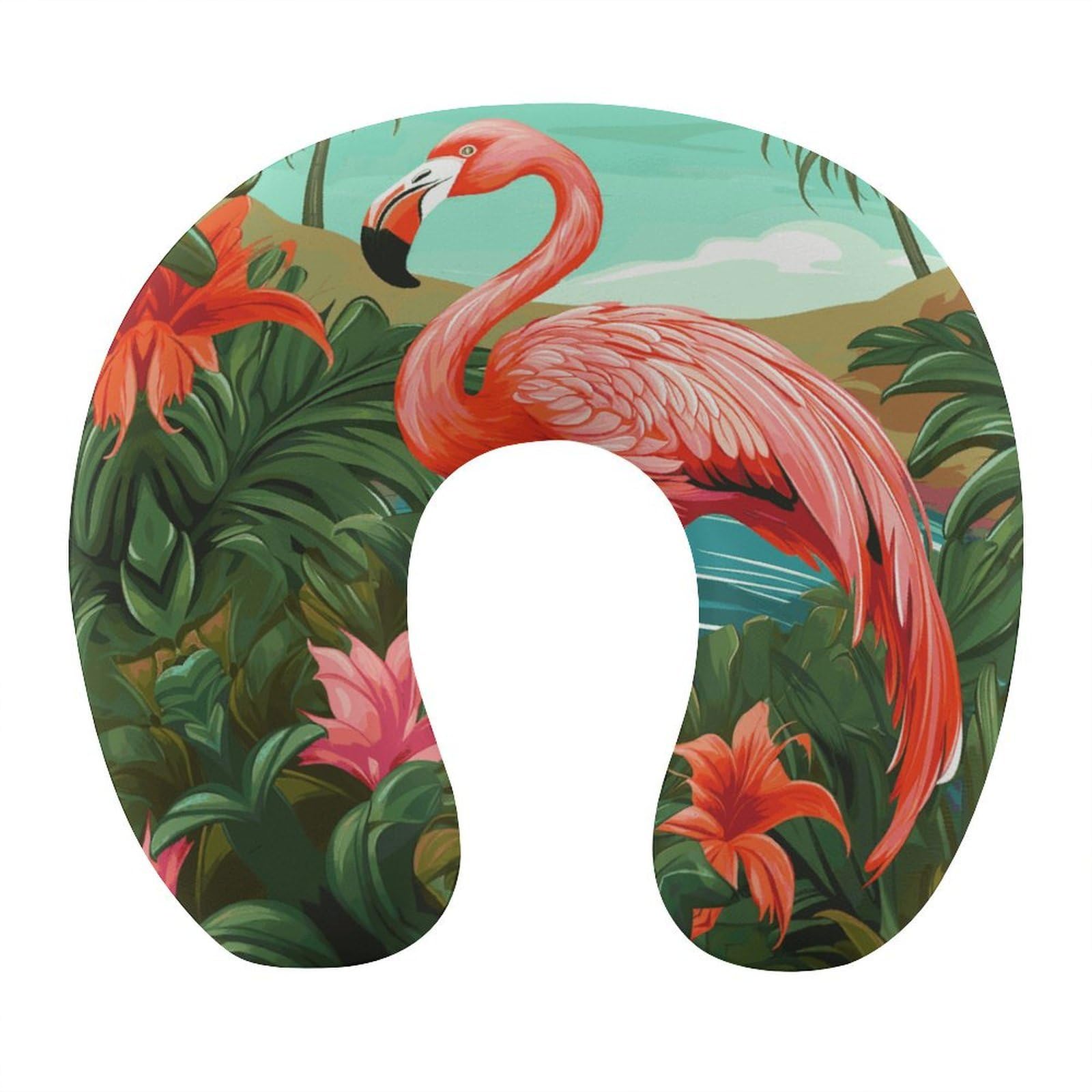 VstaDank Tropical Flamingo Neck Pillow Soft Comfortable Travel U Shaped Pillows Portable Pillows for Shoulder Memory Foam Head Support Pillow for Airplane Car Home Office