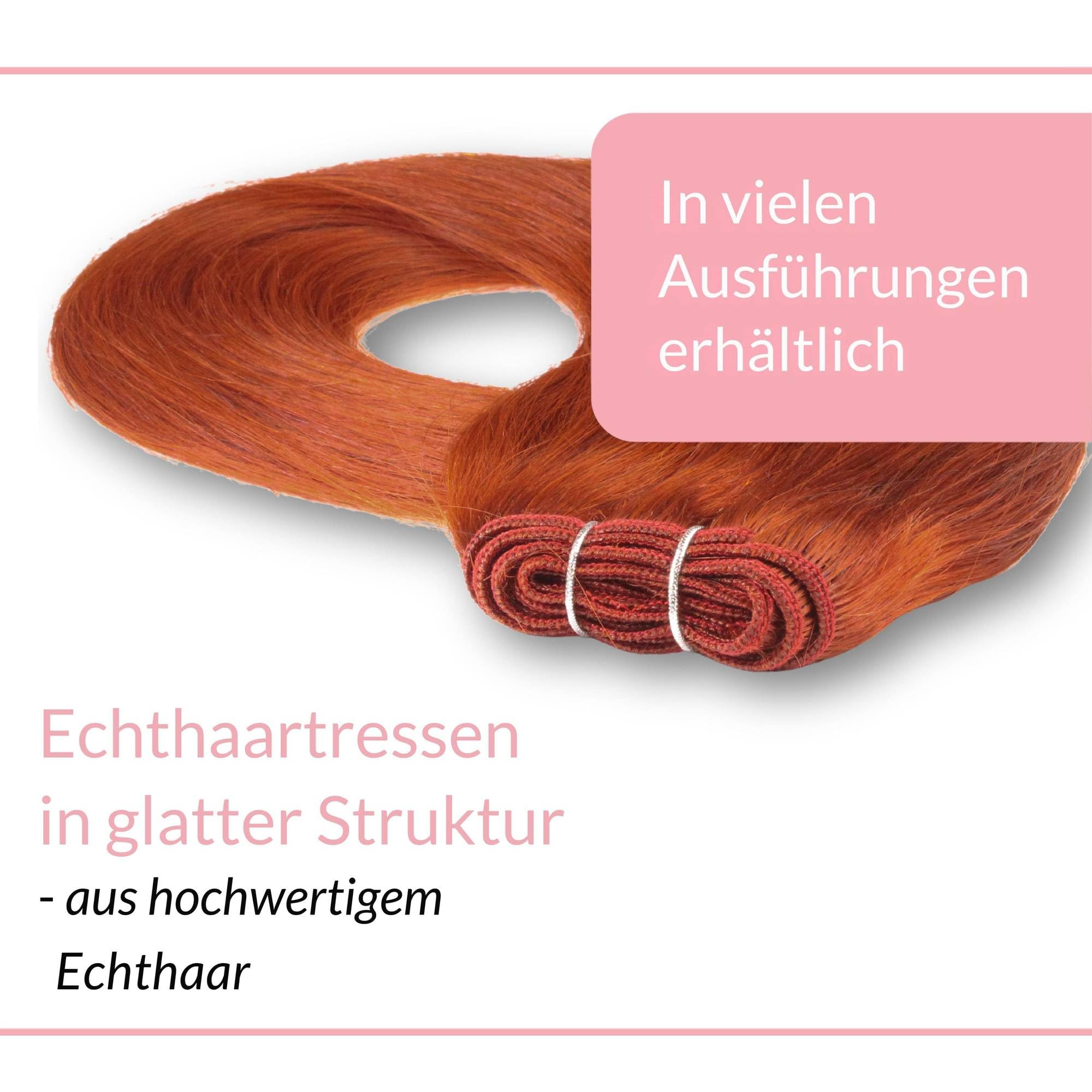 hair2heart Echthaar Tressen zum Einnähen Extensions glatt - 40cm 100g 8/43 hellblond rot-gold