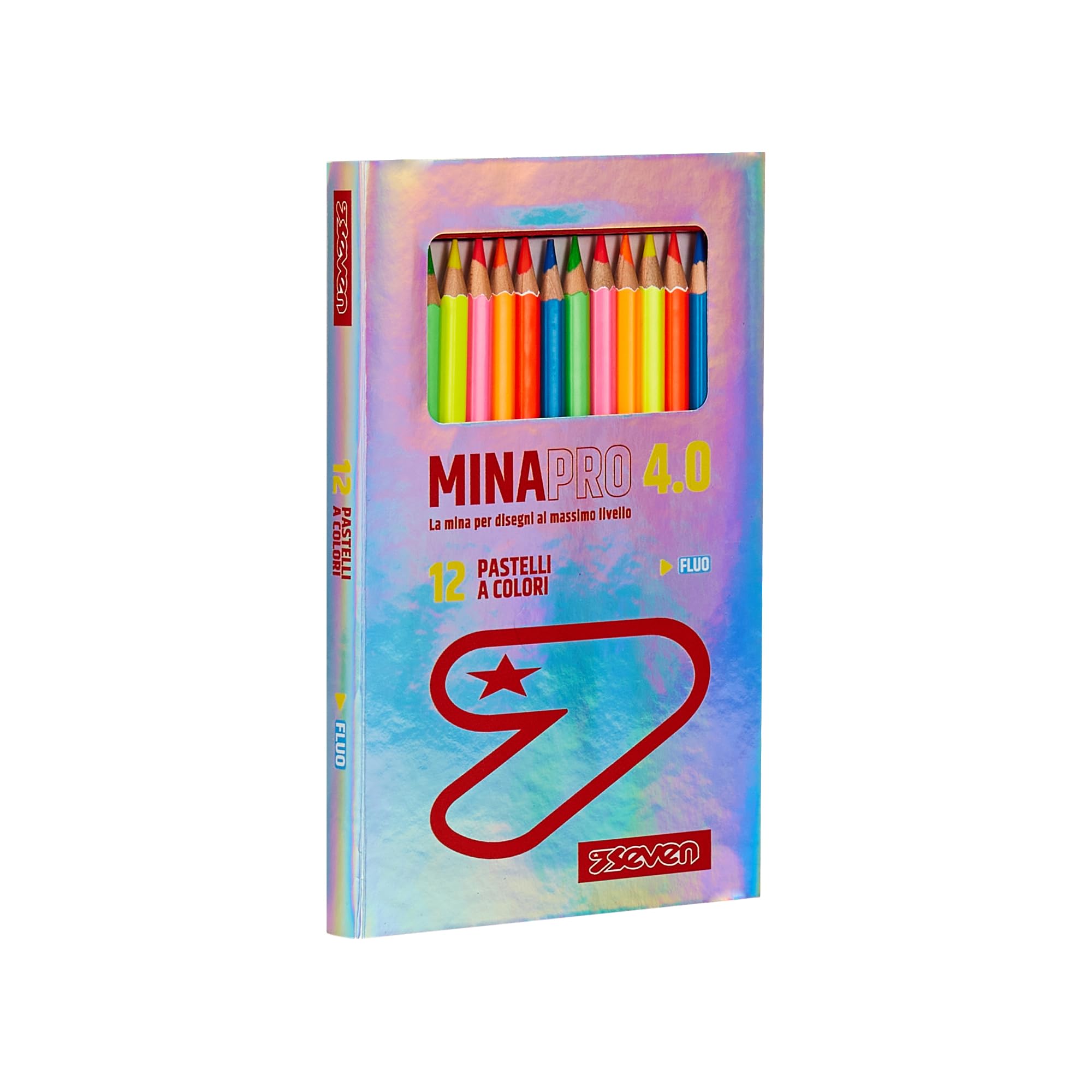 Seven Minapro 4.0 School Crayons, Box of 12 Pieces, Large Lead, Contents: 12 Pencils - 6 Neon Colours, Children and Youth