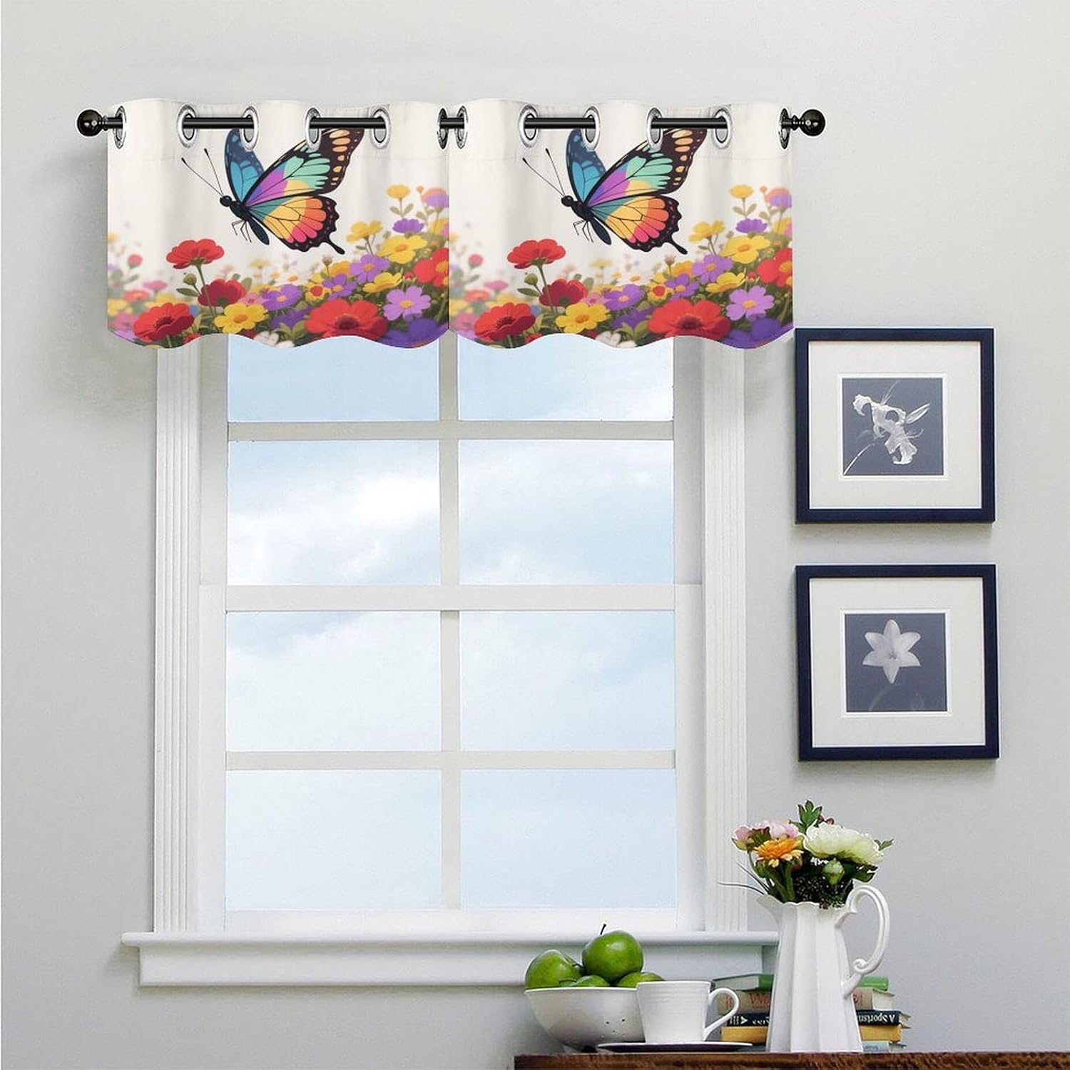 Butterfly Curtain 2 Panels, Polyester Fiber, Blackout Insulated Window Curtain, Curtain Valance for Kitchen Dining Room Living Room Cafe Small Window 52 * 18.1 Inches
