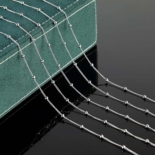 Miniatura 6 de KYUNHOO Cadenas de 32.8 pies para hacer joyas, cadena de acero inoxidable de plata a granel, collar de cadena fina para mujer, cadena de cable con