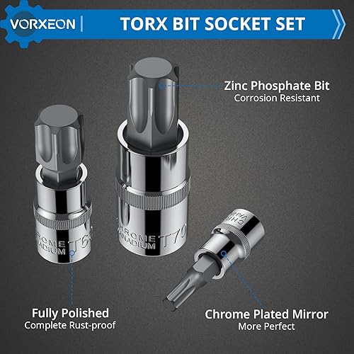 Miniatura 3 de Juego de 13 piezas de zócalos Star Bit Torx Socket T8-T70, 50BV30 CR-V y broca de acero de aleación S2 con estuche de almacenamiento, unidad de 14