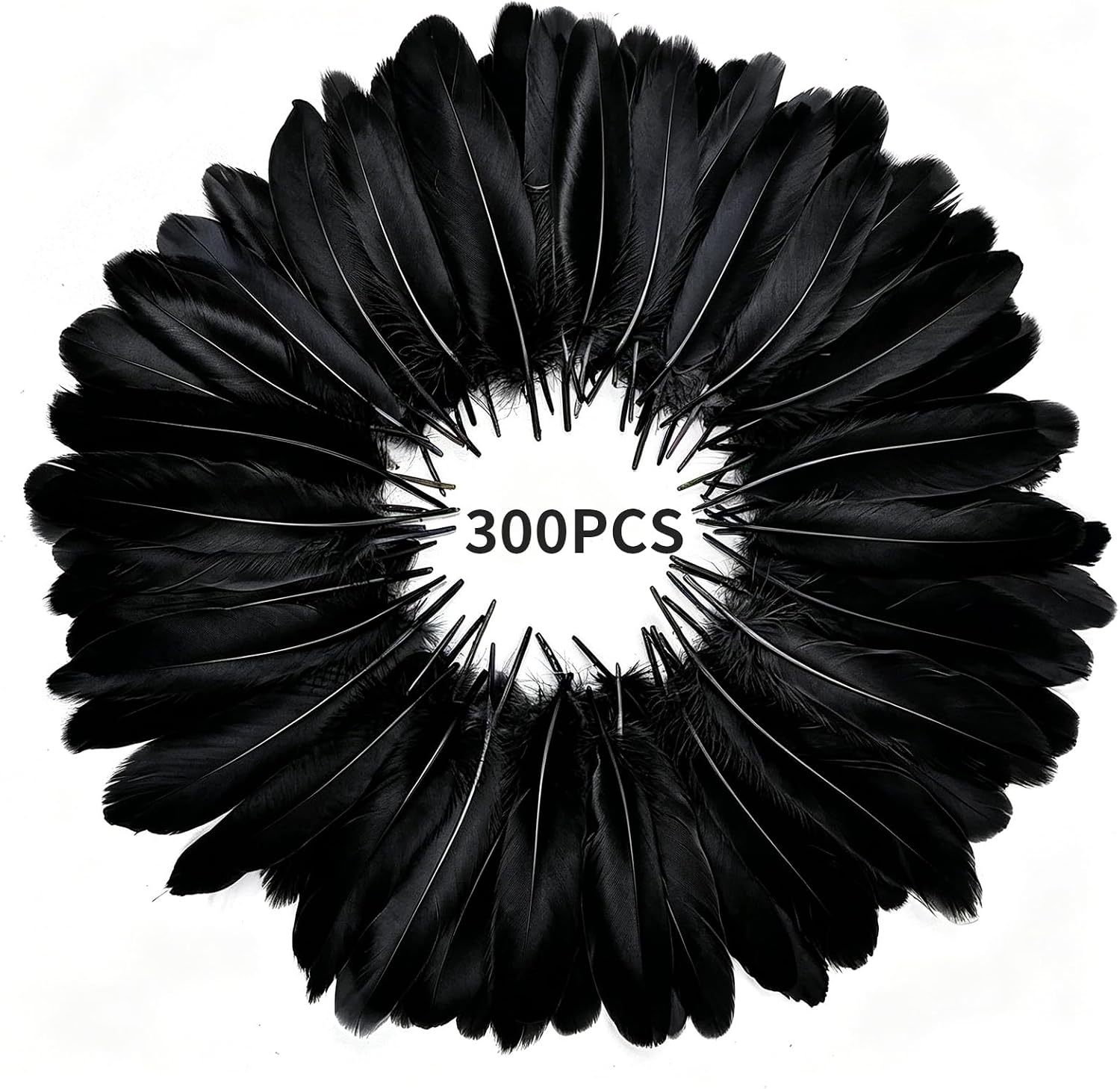 300pcs Black Natural Goose Feathers Bulk 5-7 Inch 13-18cm for Crafts DIY, Wedding Party Decorations, Cosplay Wings, Halloween Masks, Dream Catchers