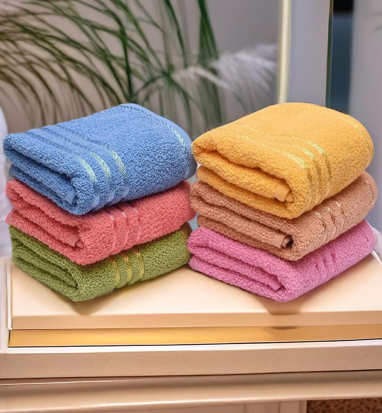 Weavers Villa Cotton 420 GSM Plain Soft Multicolour Face/Hand Towel - Set of 6 (33cm X 50cm)