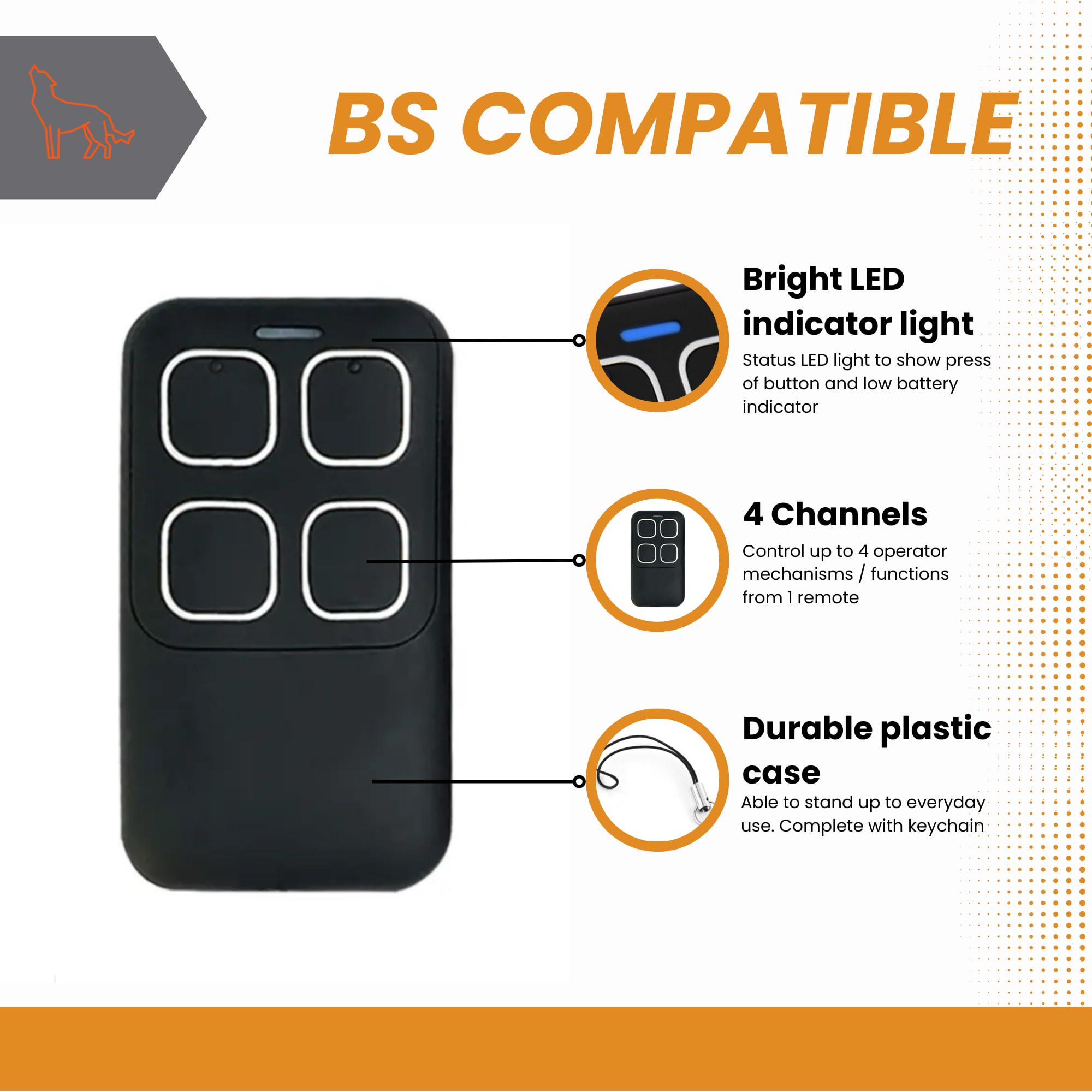 Hormann Compatible 4-Channel Garage Door Remote - LED Indicator - HSE-4-BS, HSE-2-BS, HSE-1-BS Replacement - Black - Image 2