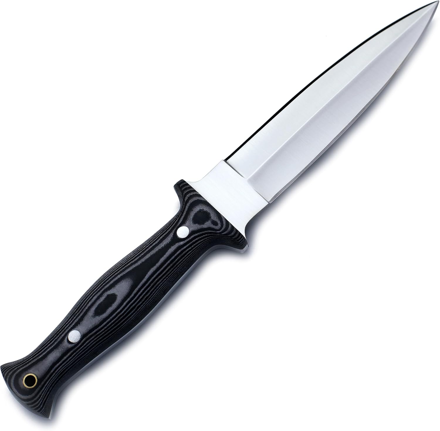 GCS Handmade Hunting Knife Full Tang Black Micarta Handle D2 Steel with Cowhide Right and Left Leather Sheath for Hunting, Camping, Bushcraft and EDC (GCS-165)
