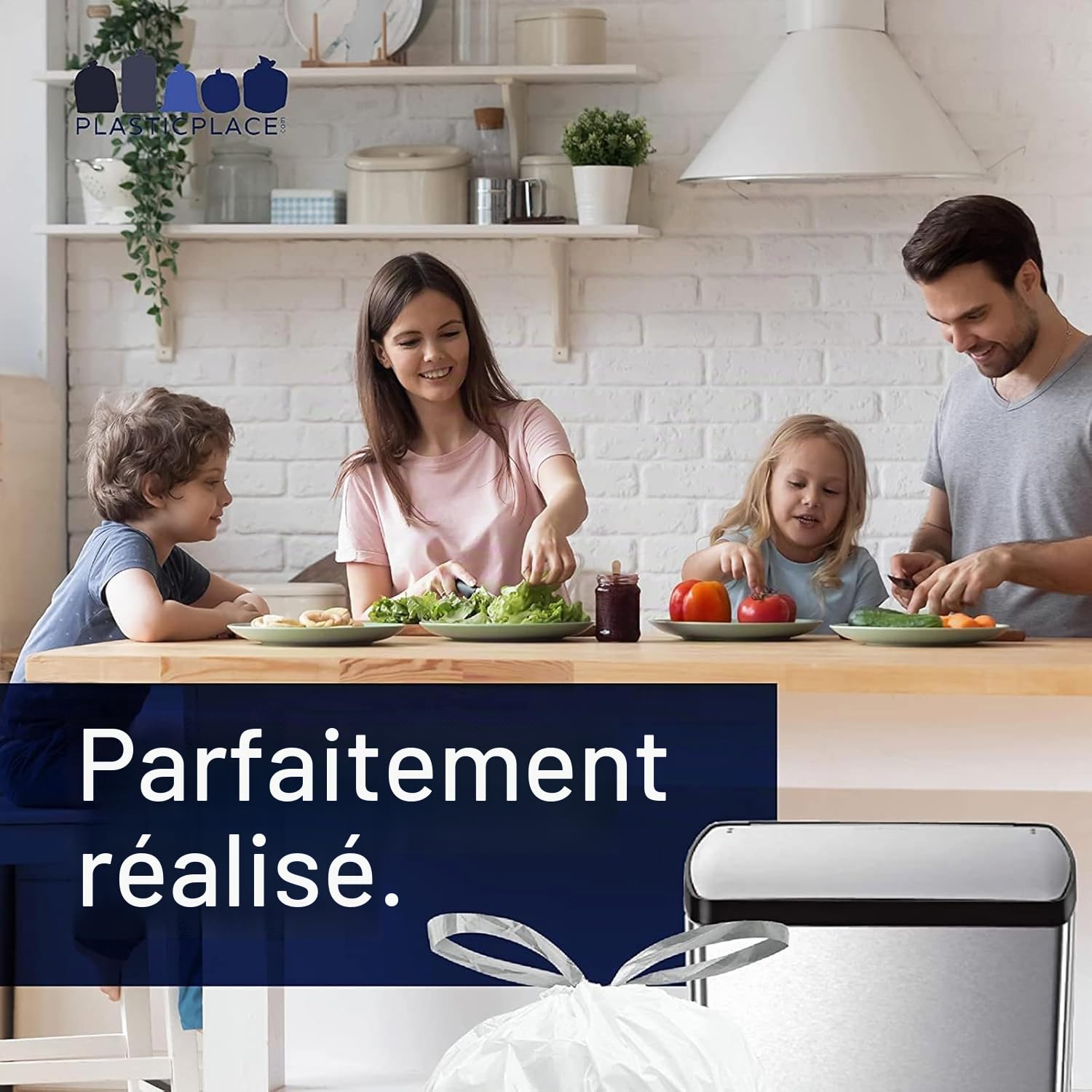 Plasticplace Sacs poubelle sur mesure Compatible Simplehuman TRA175WH Code H Blanc avec cordon de serrage 30-35 L 47 x 71 cm