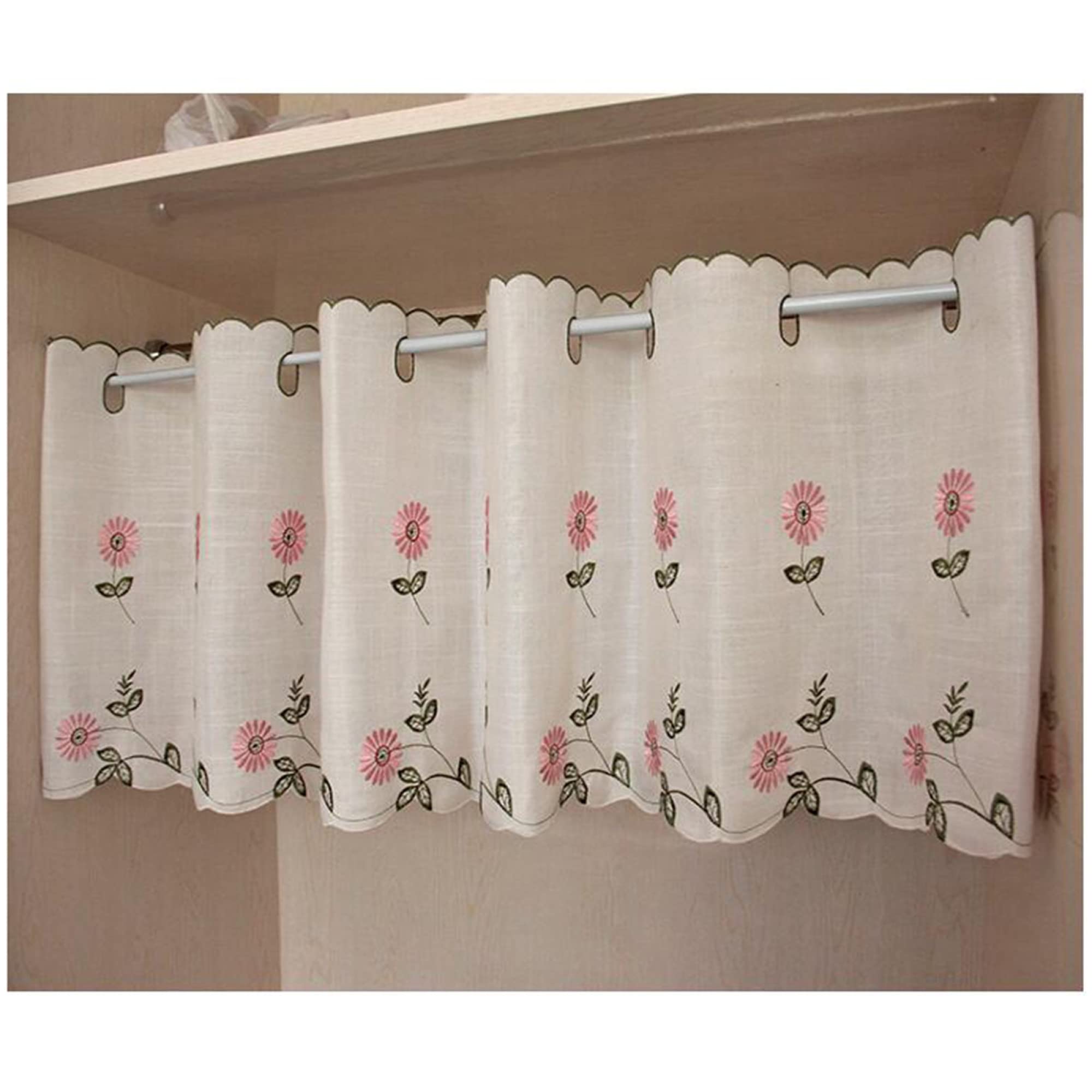 Scheibengardine Bistrogardine Landhaus Küche Transparent Kurzstores Gardinen Gänseblümchen-Stickerei Vorhang/A / W175xH83cm