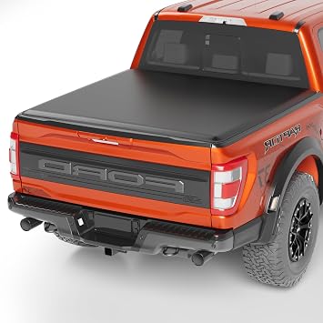 Soft Quad Fold Truck Bed Tonneau Cover Compatible with 2004-2008 Ford F-150, 5.5FT Four Folding Bed Cover for 2004-2009 Ford F-150Excl. Raptor Series, 5.5 Bed, Black