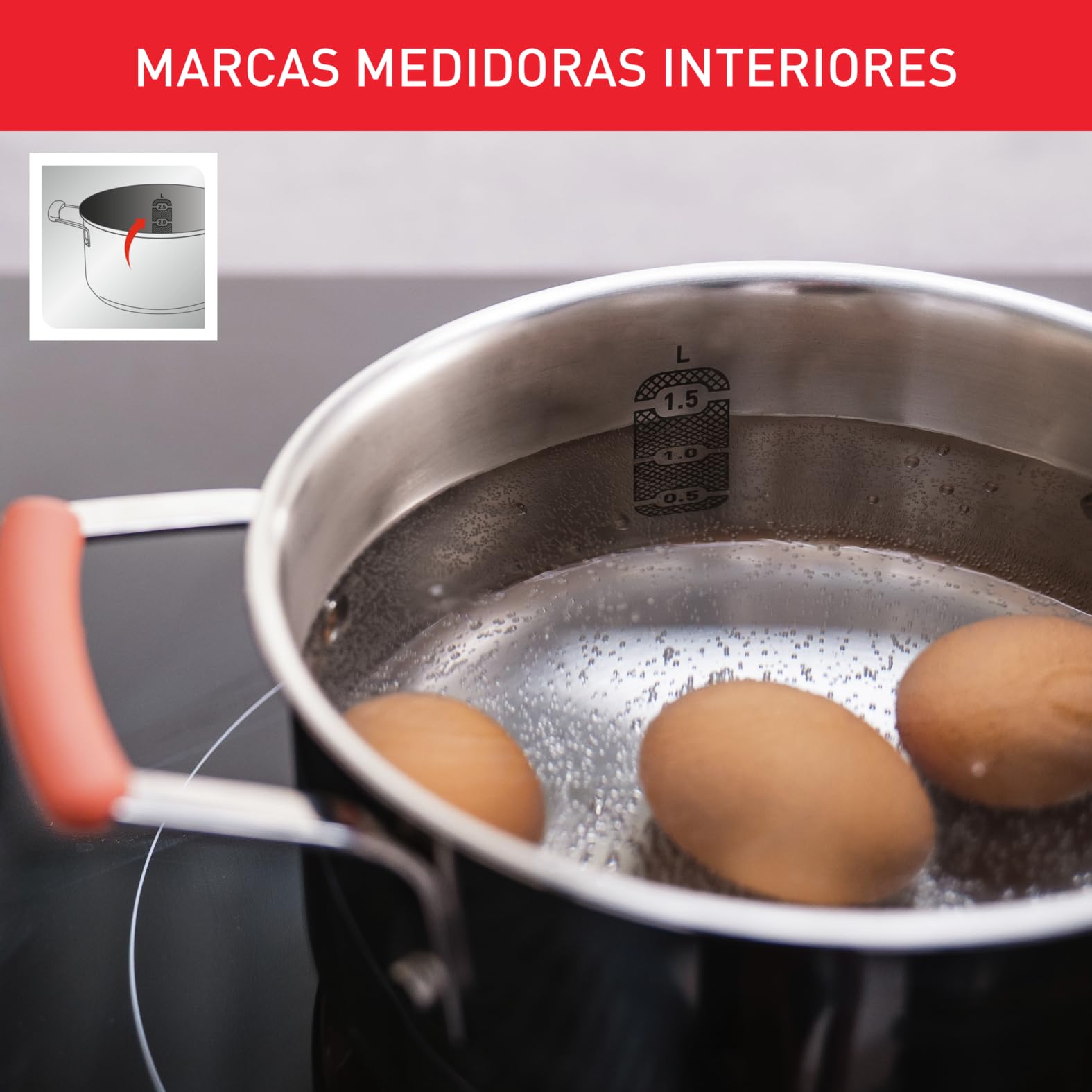 Tefal Optispace - Juego de 3 Ollas 18/20/24 cm + 3 Tapas, Apto inducción, Thermo-Fusion, marcas medición, apto lavavajillas y horno, acero inoxidable