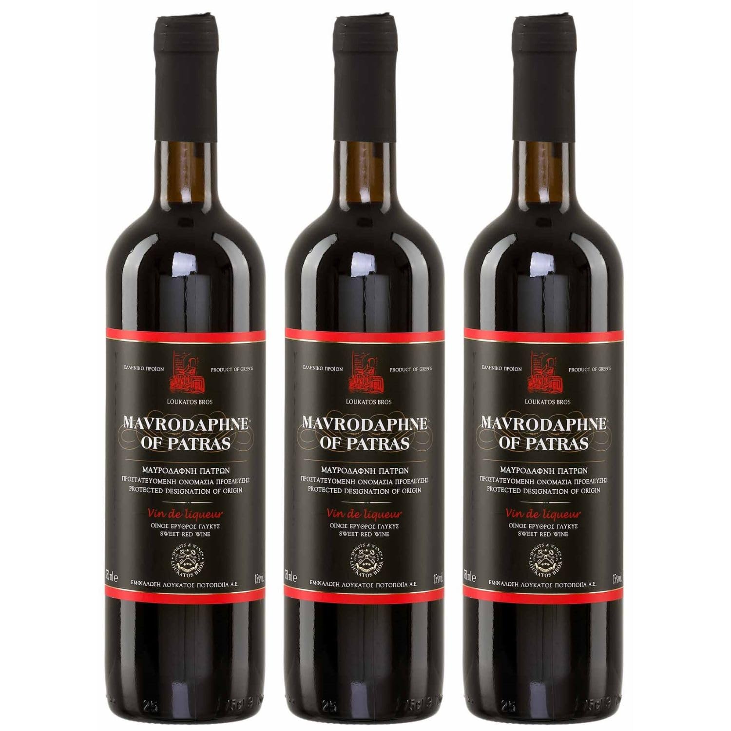 Mavrodaphne aus Patras 3x 0,75l P.D.O. Loukatos Likörwein rot | 15% Vol. | + 20ml Jassas Olivenöl