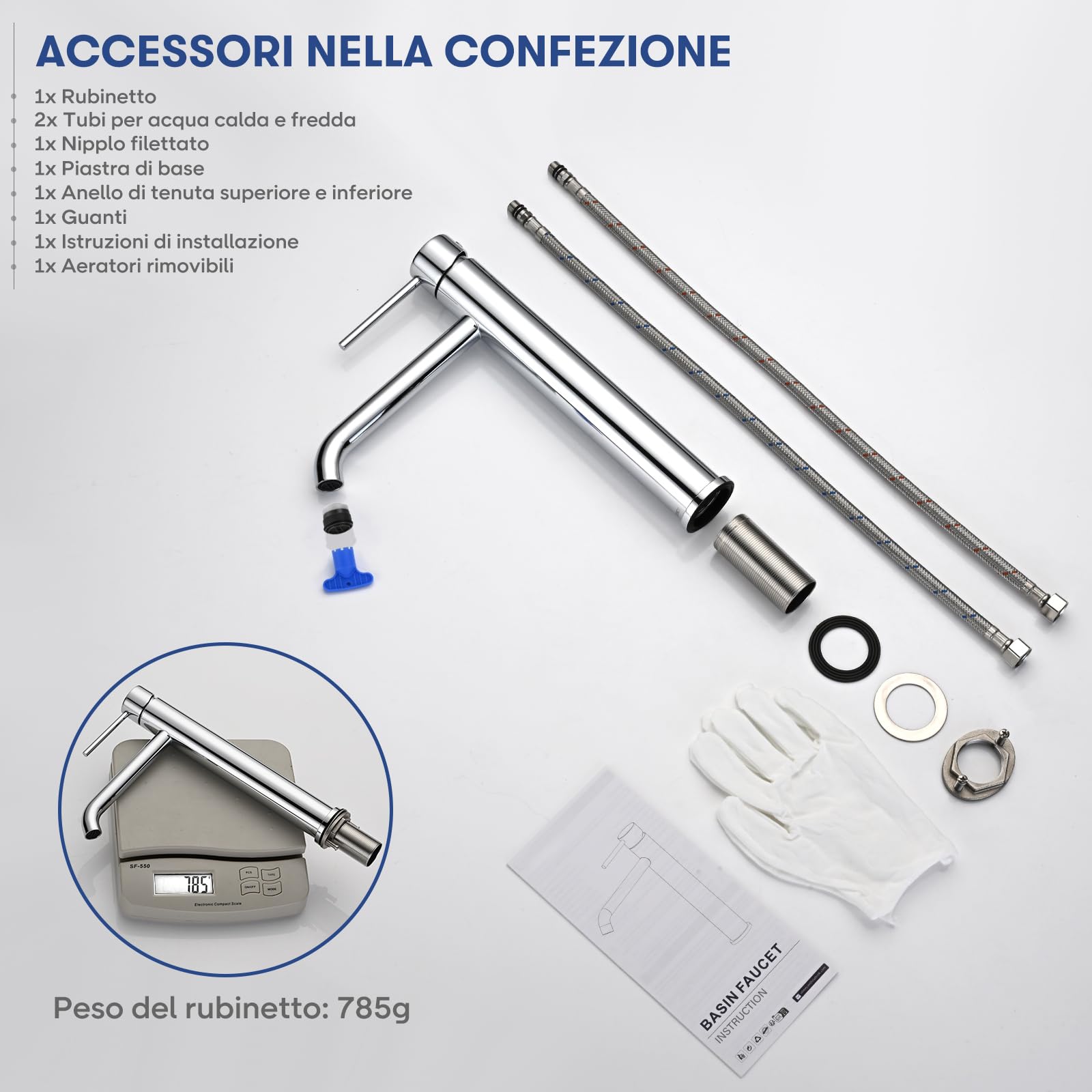 Miscelatore Lavabo Alto, BuntHaus Rubinetto Monocomando Bagno, Rubinetti Lavabo da Appoggio per Calda e Fredda Regolabile, Miscelatore Aeratore a Risparmio Idrico, Cromato