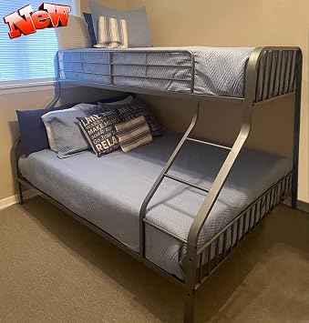 Upgrade Version Heavy Duty Metal Twin XL Over Queen Bunk Beds, Thicken Stronger Bunk Beds Frame with Ladder and Safety Guard Rails for Kids and Adults, Industrial Style, Easier Assembly