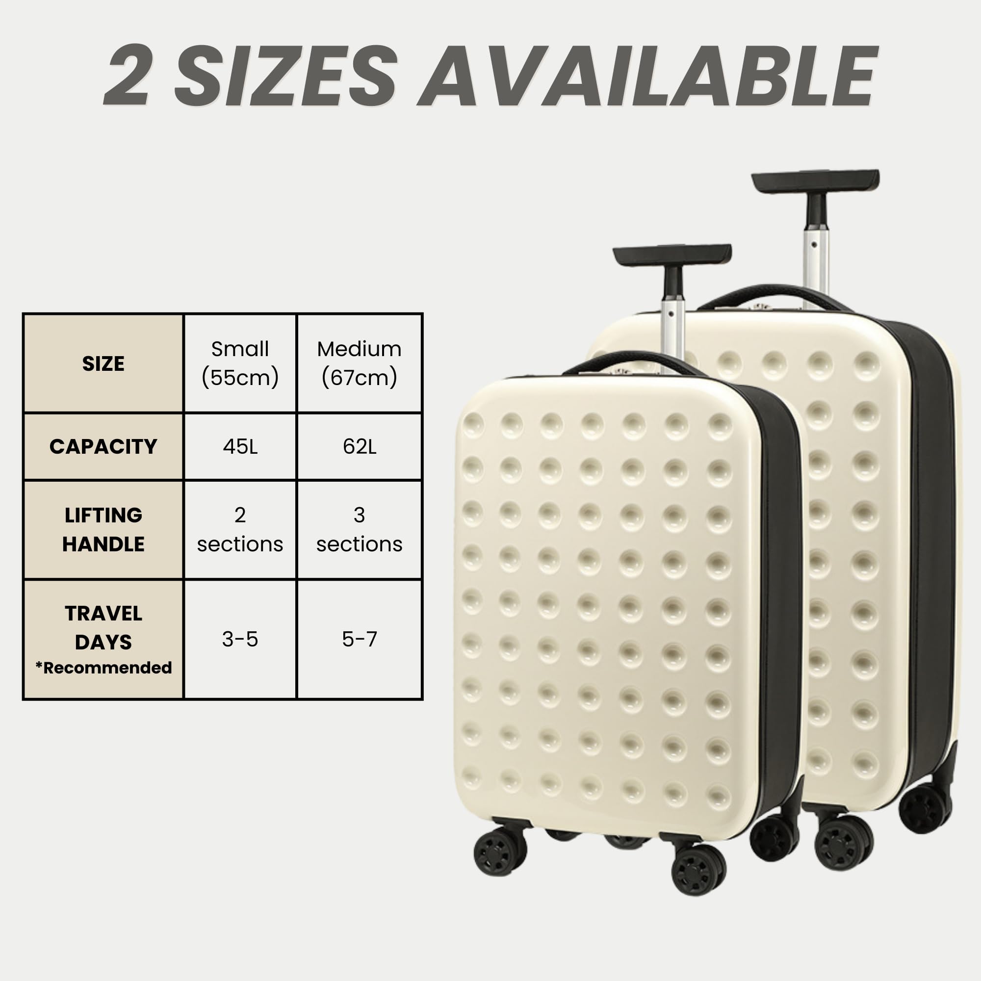 MAGIC SELECT Maleta de Cabina ABS Plegable, 55 CM, 45L | Trolley Rígida, 4 Ruedas Dobles, Mango Telescópico, Incluye Candado de Combinación