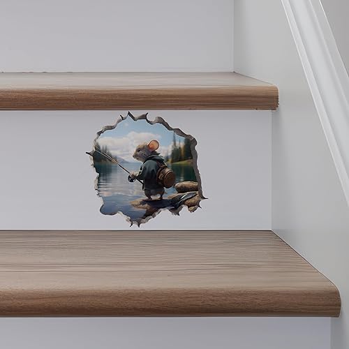 Miniatura 4 de Pegatina de pared 3D con agujero de ratón de pescador con agujero de ratón