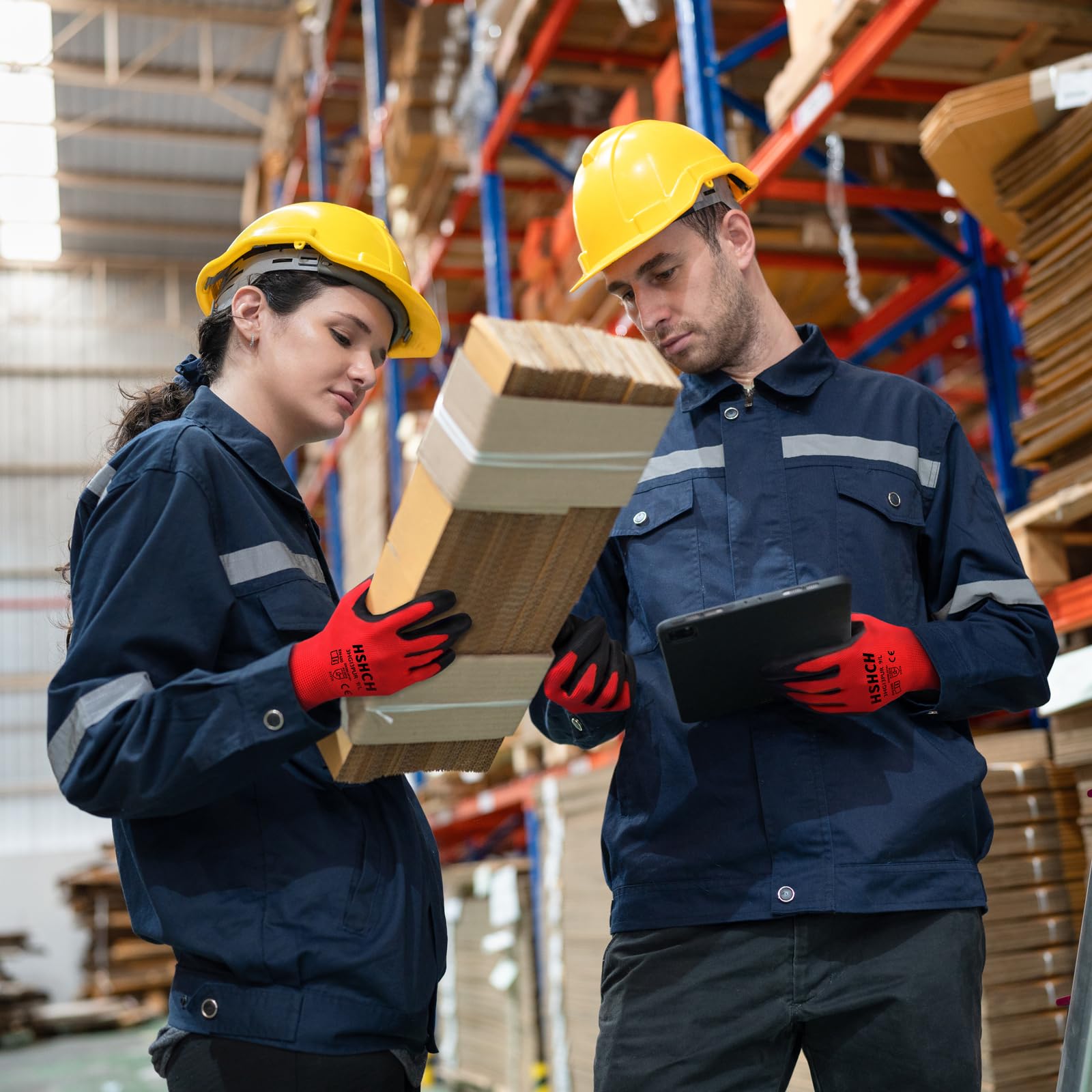 Guanti da lavoro per uomo e donna, 12 paia, rivestiti in PU, senza cuciture, guanti di sicurezza con impugnatura, ideali per lavori generici, magazzini, auto, fai da te (S, rosso)