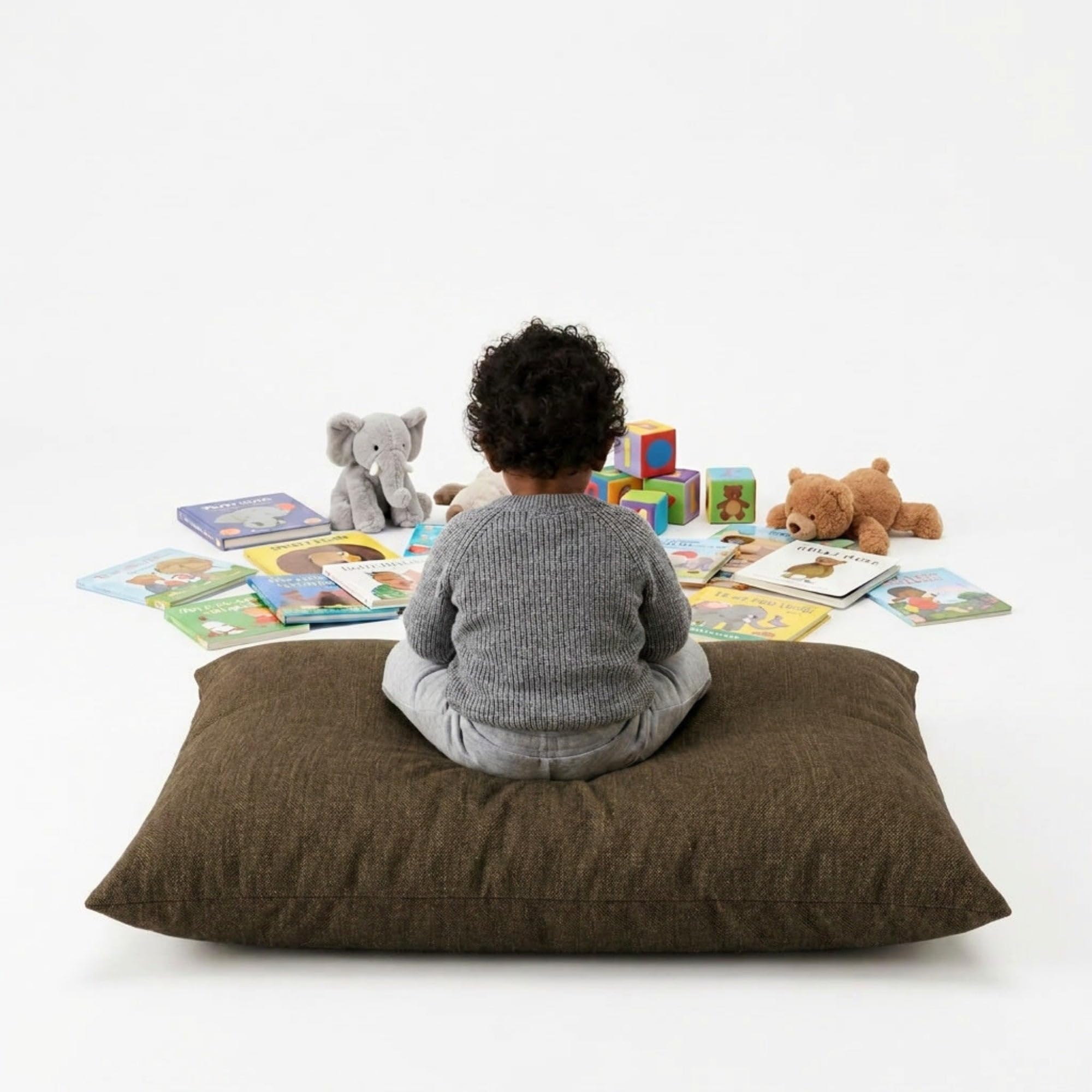 Kosiproducts Sensory Beanbag Floor Rectangle Cushions Pillow Wexford Linen Outer Removanle Washable Cover, Ergonomic, Safe Place, Neuro Divergent Surroundings, Polysterene Bead Filling -Walnut-135x83